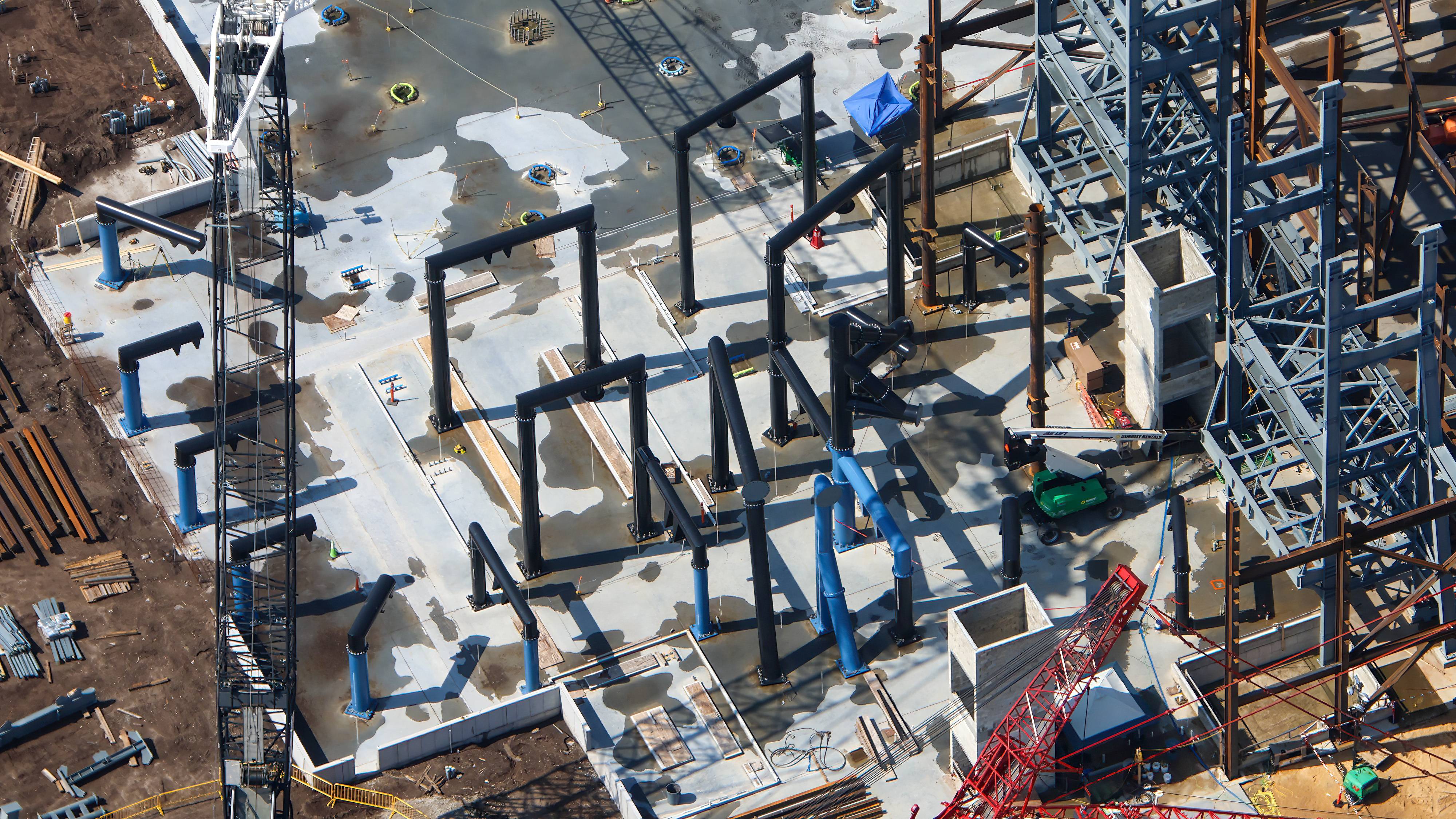 Aerial Views: Monsters Inc Coaster Track and Building Progress - August 15 2026