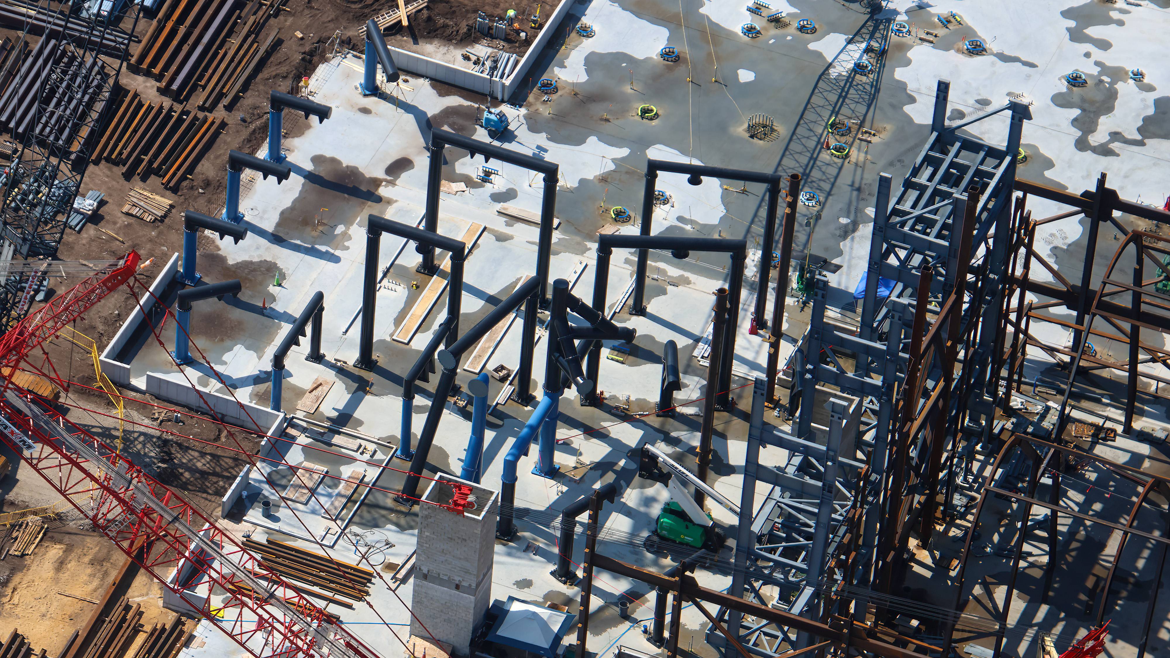 Aerial Views: Monsters Inc Coaster Track and Building Progress - August 15 2026