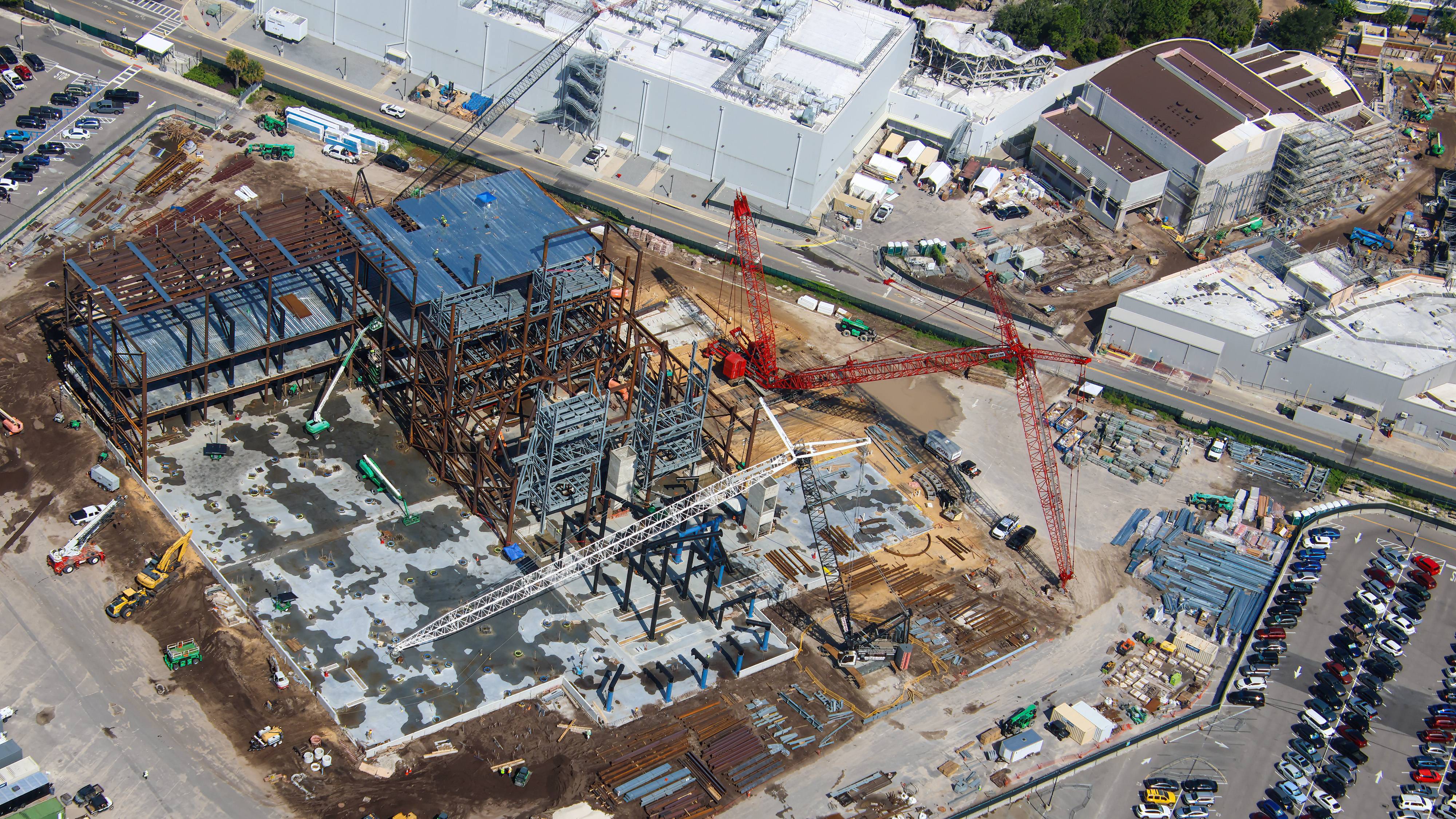 Aerial Views: Monsters Inc Coaster Track and Building Progress - August 15 2026