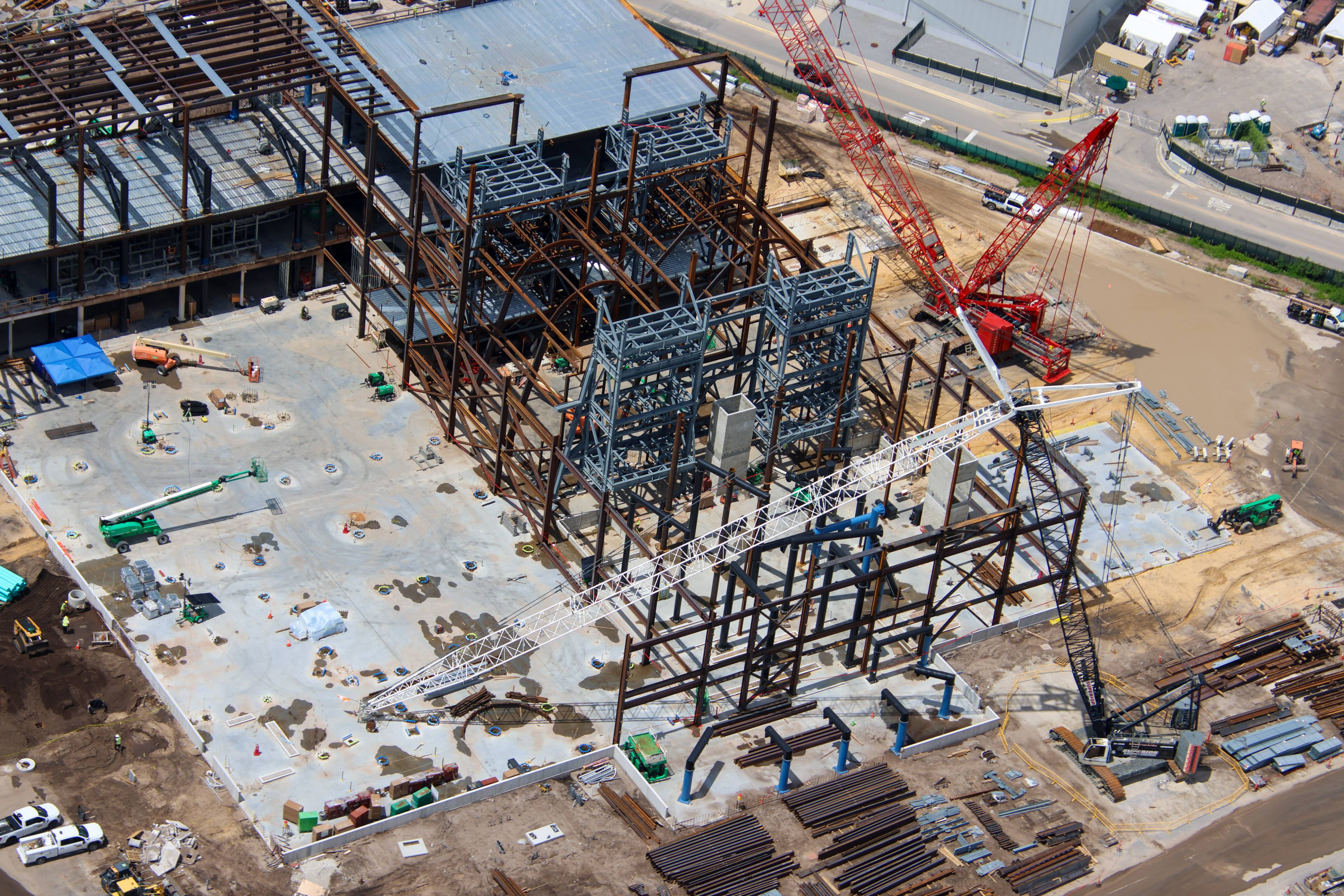 Aerial Views of Monsters Inc Flying Door Coaster Building Progress - August 6 2026
