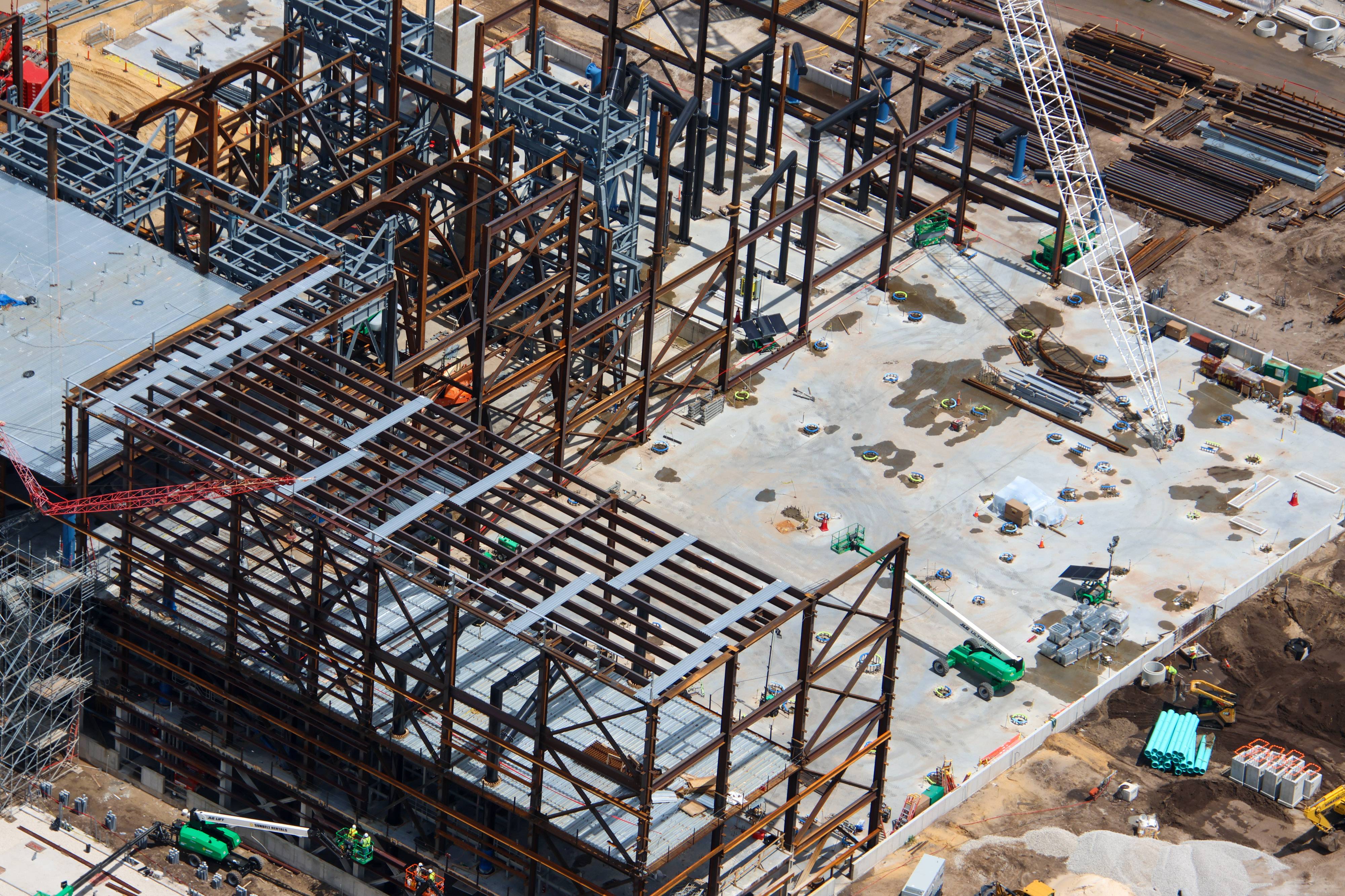Aerial Views of Monsters Inc Flying Door Coaster Building Progress - August 6 2026