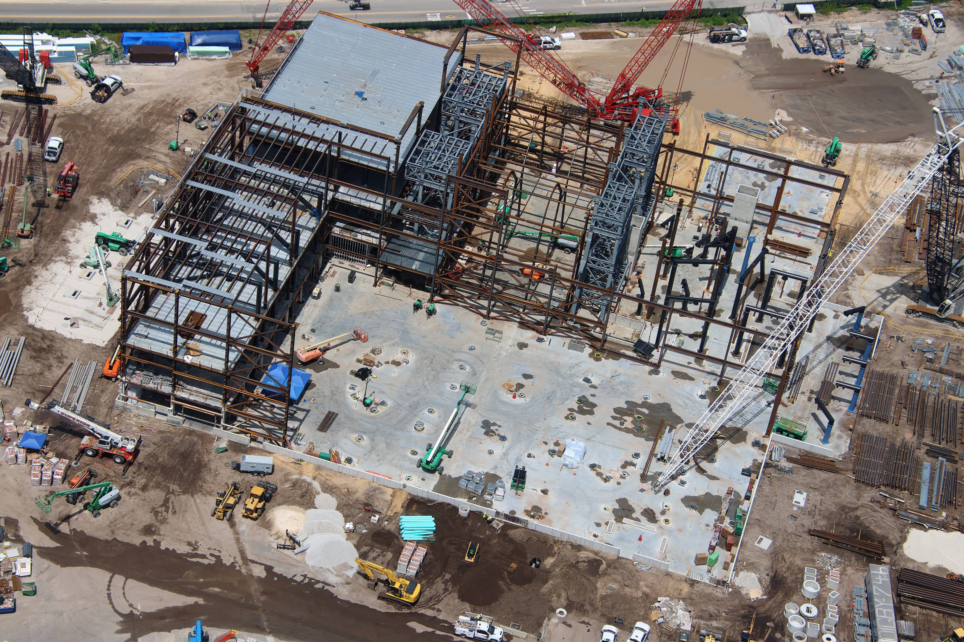 Aerial Views of Monsters Inc Flying Door Coaster Building Progress - August 6 2026