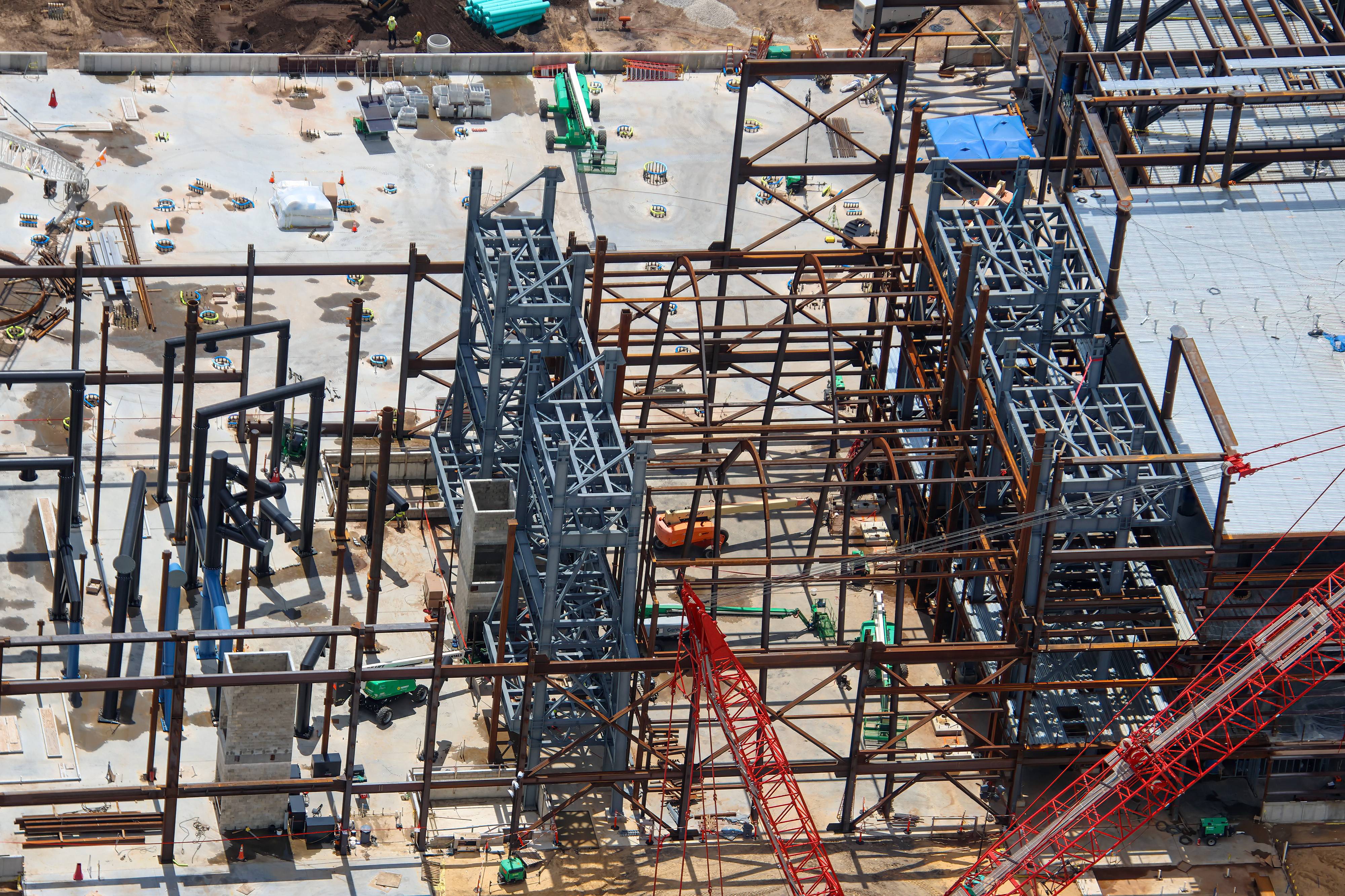 Aerial Views of Monsters Inc Flying Door Coaster Building Progress - August 6 2026