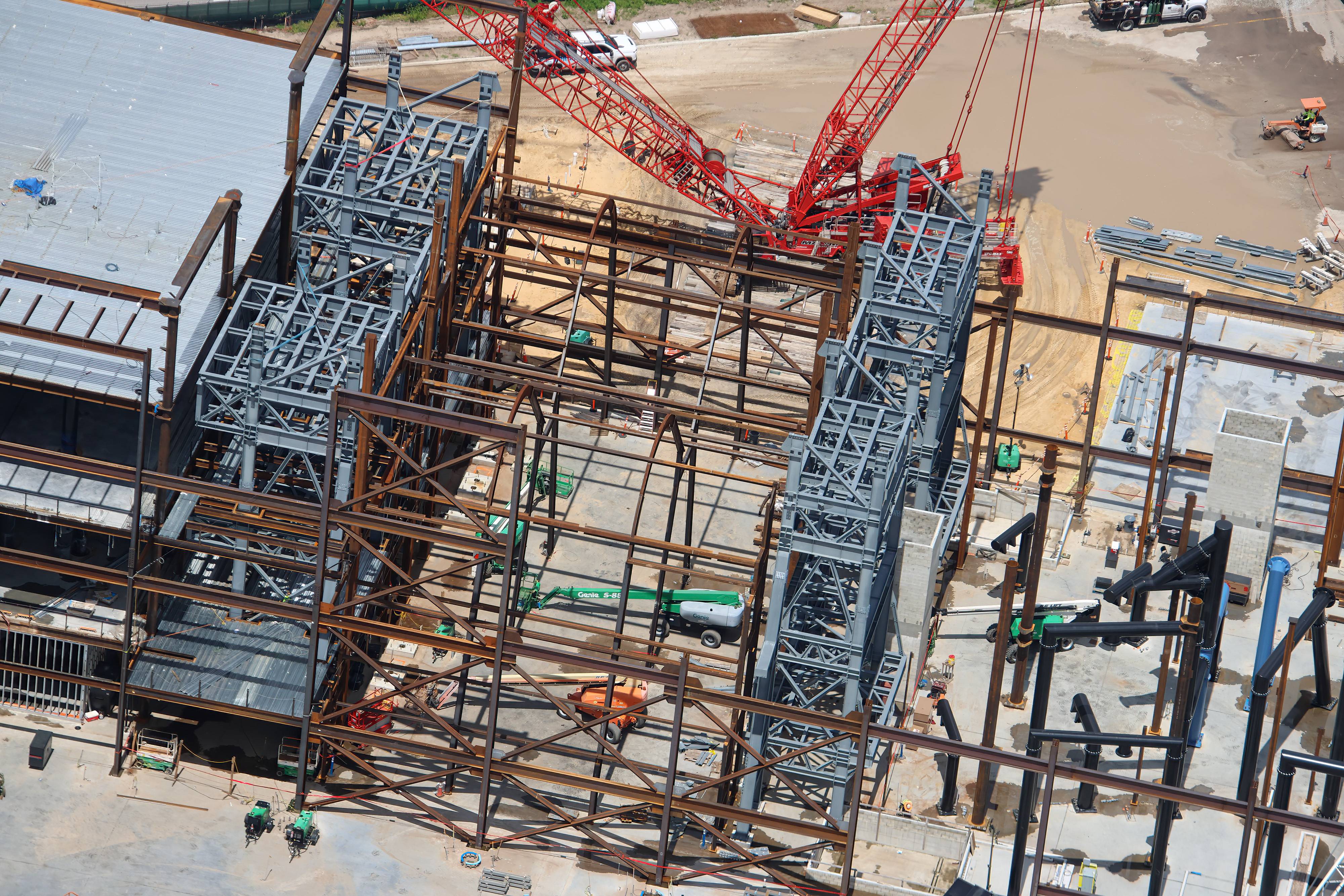 Aerial Views of Monsters Inc Flying Door Coaster Building Progress - August 6 2026 - photo 13 of 16