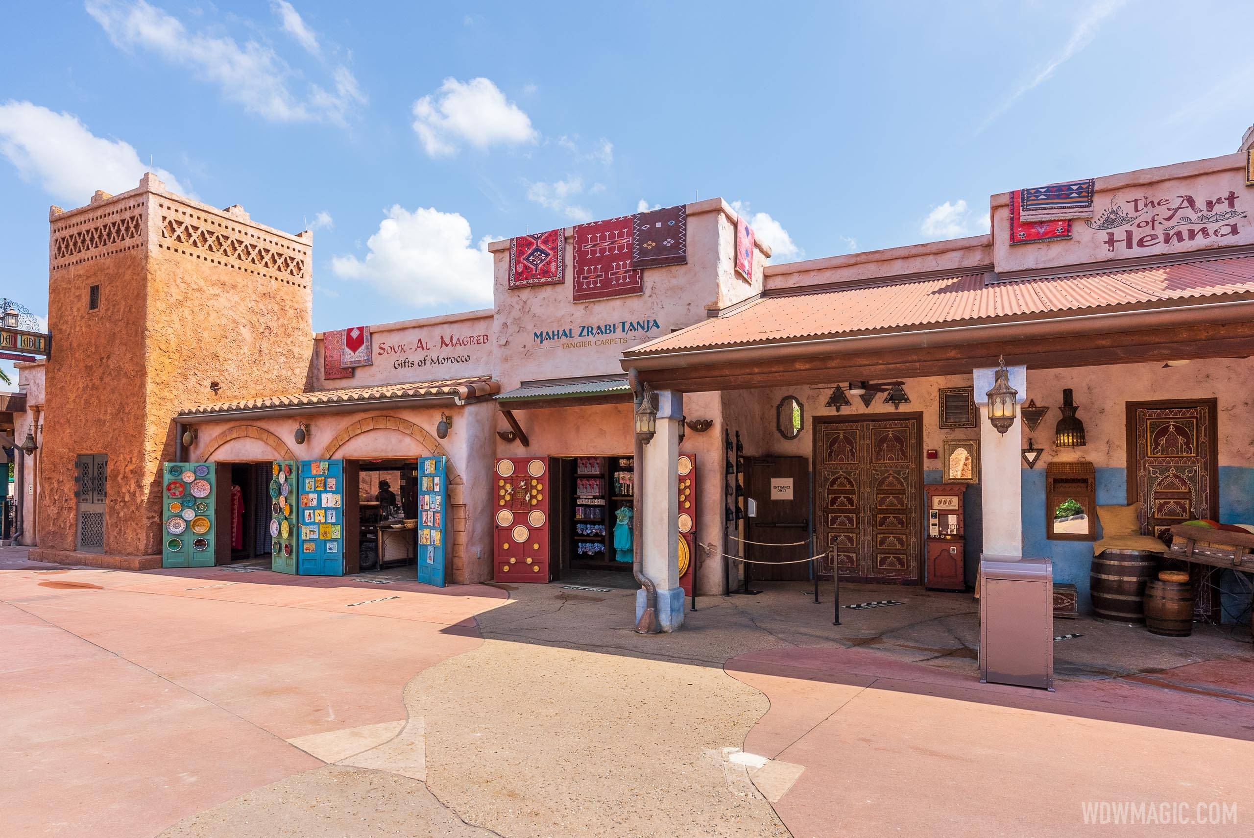 Morocco Pavilion improvements continue with new concrete work and signage above the retail kiosks alongside the promenade