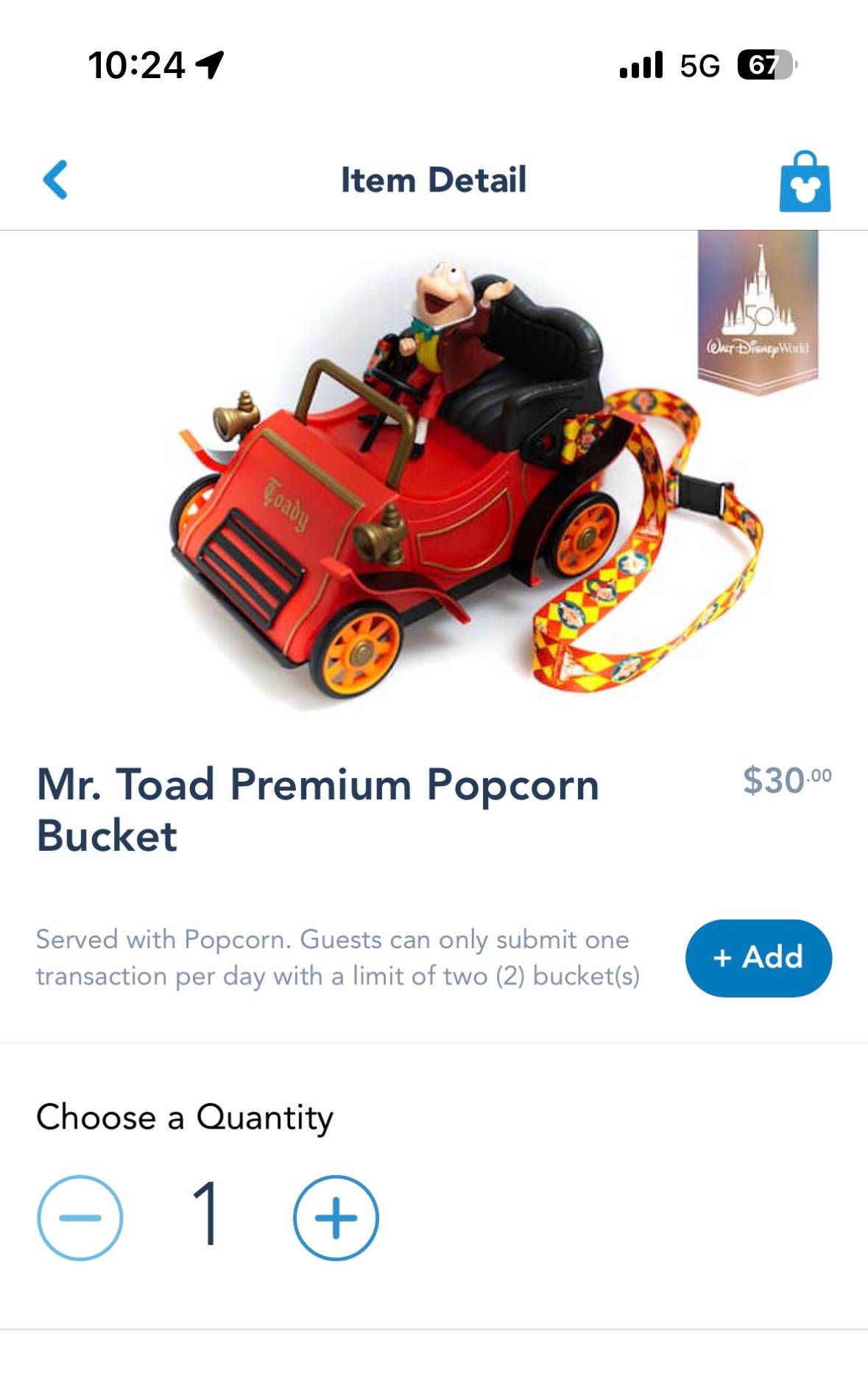 Mr. Toad's Wild Ride popcorn bucket