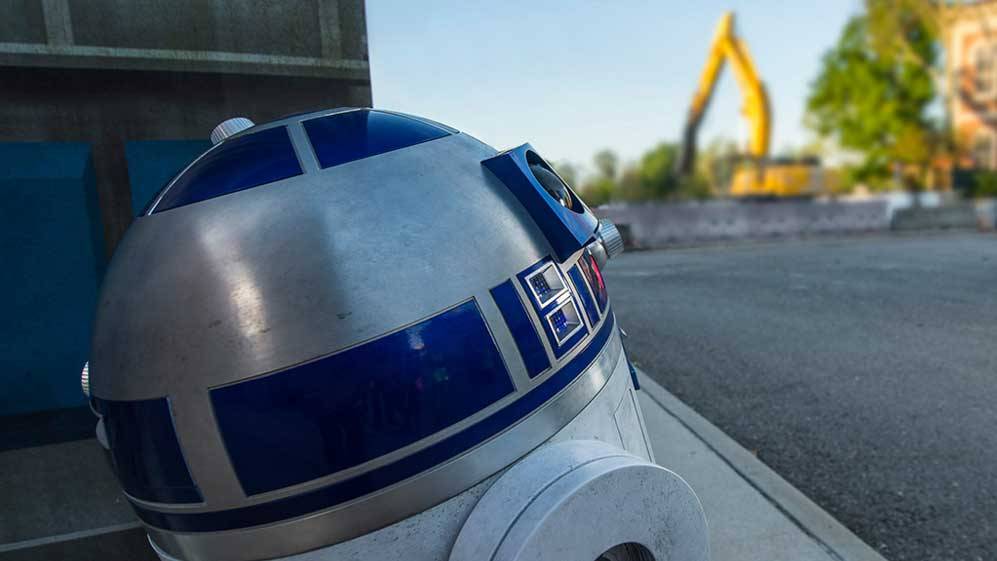 R2 surveying the demolition progress