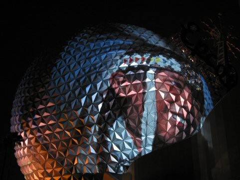 Images projected onto Spaceship Earth.