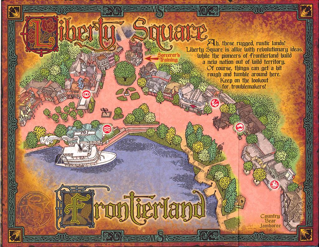 Liberty Square and Froniterland portal locations map