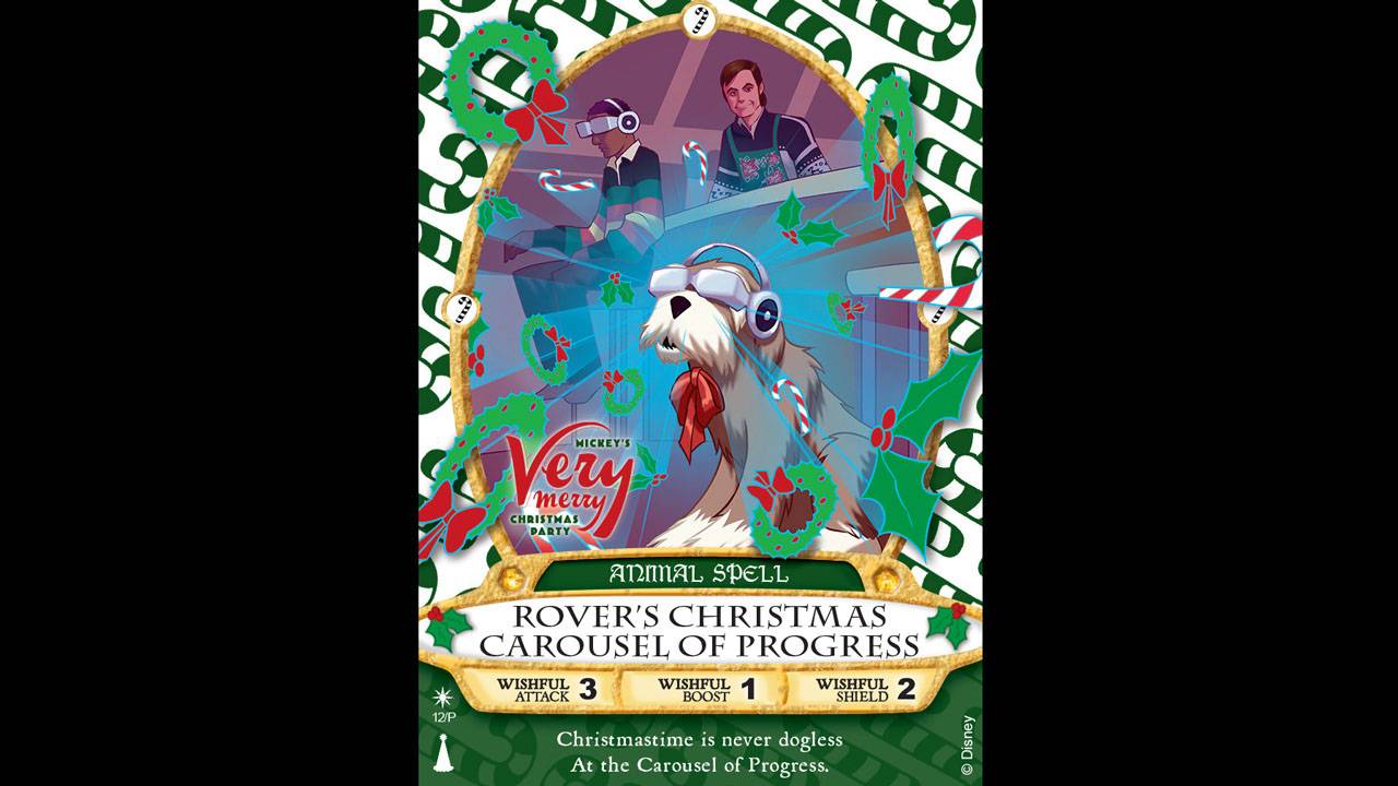 Rover's Christmas Carousel of Progress Sorcerers of the Magic Kingdom Card for this year's Very Merry Christmas Party