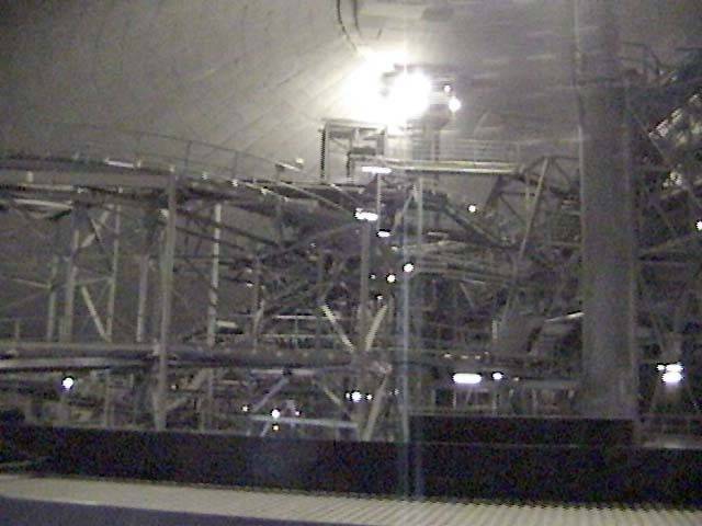 Space Mountain track photos with work lights on