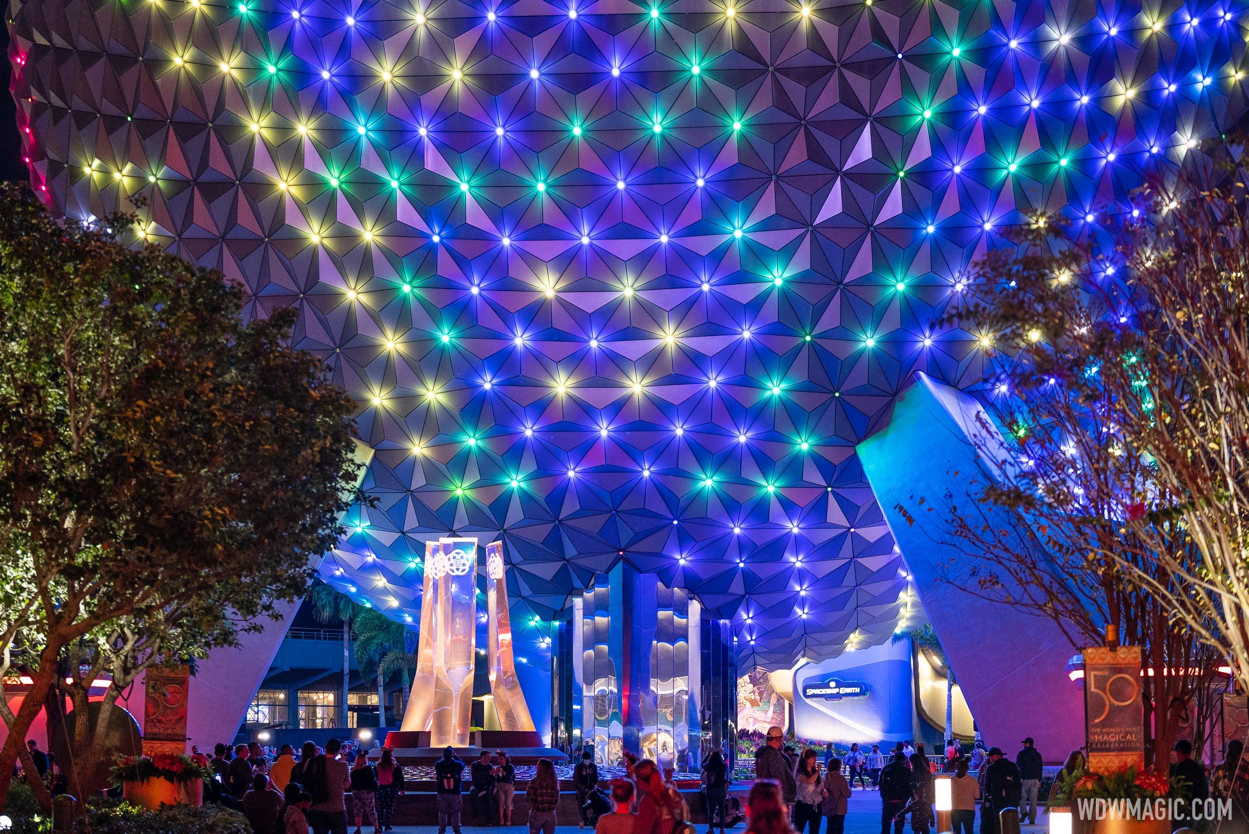 A look at Spaceship Earth's new holiday lighting show