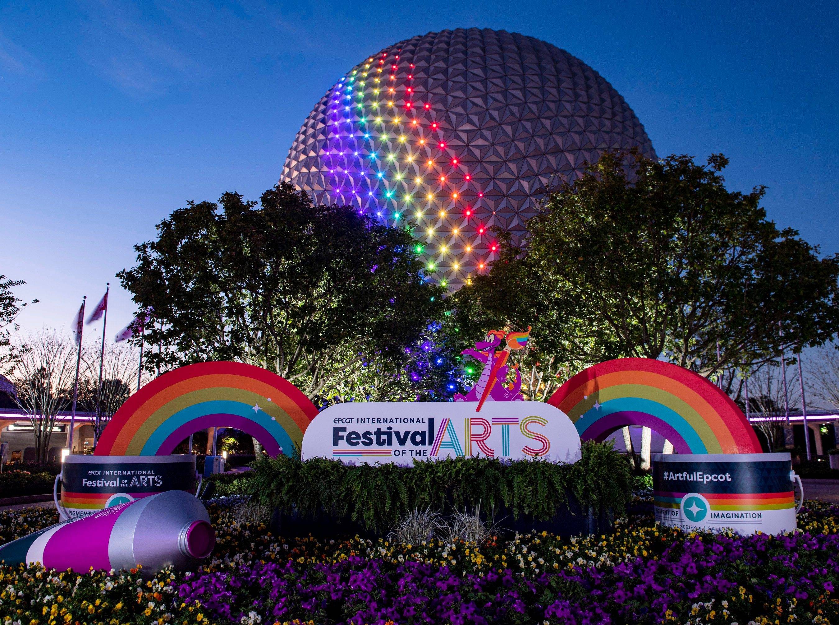 Spaceship Earth joins the EPCOT International Festival of the Arts with a  new lighting design and The Muppets singing 'Rainbow Connection'