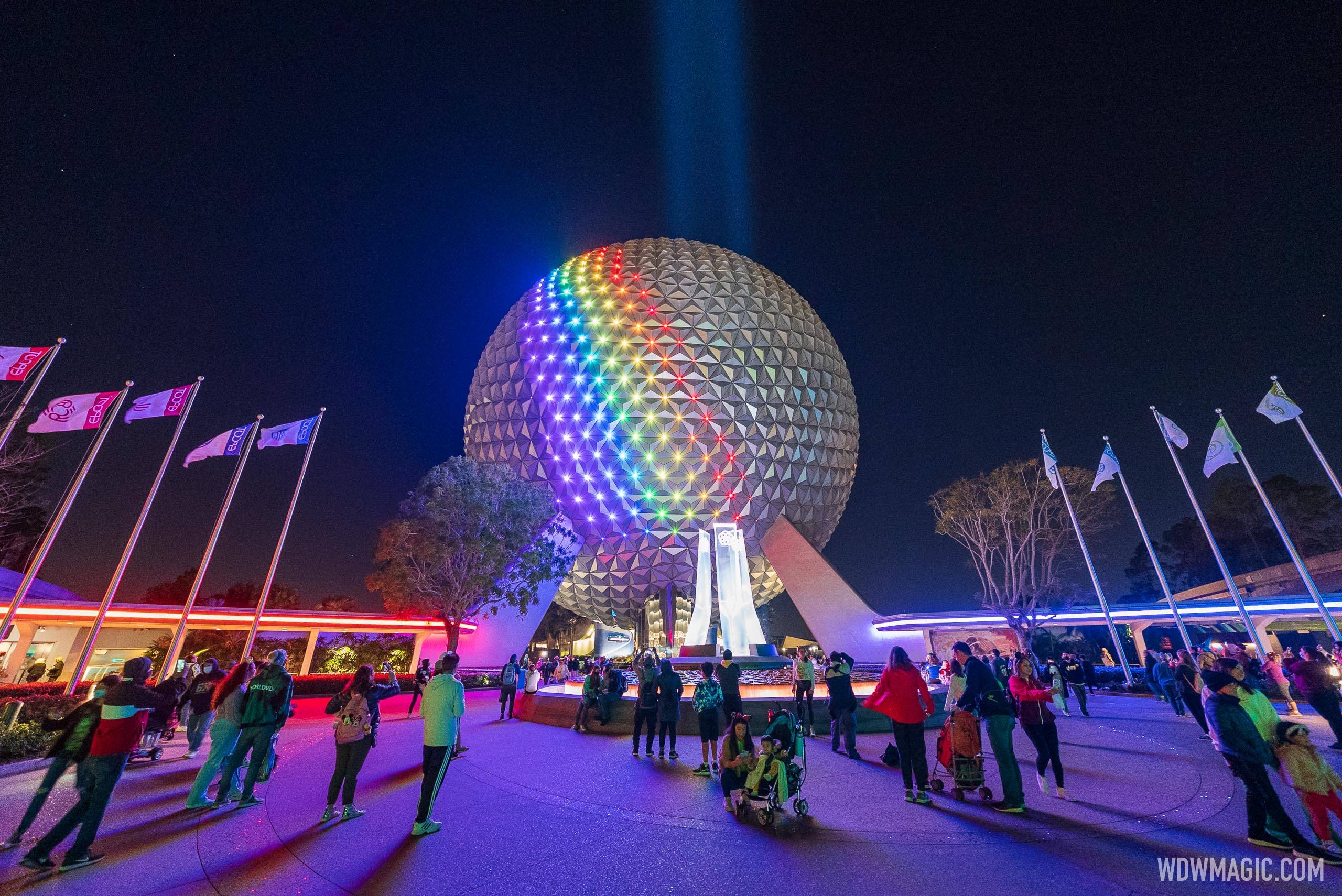 Video of the new Muppets 'Rainbow Connection' lighting design at EPCOT's Spaceship Earth