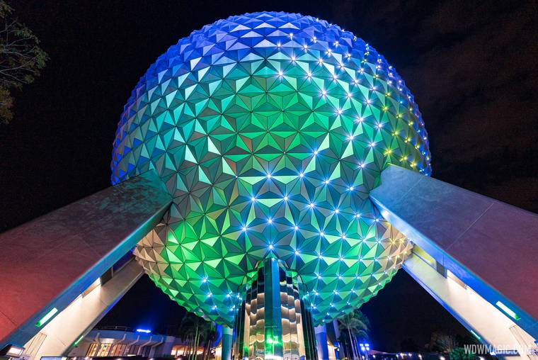 Kermit the Frog turns EPCOT's Spaceship Earth green to celebrate Earth Month at Walt Disney World