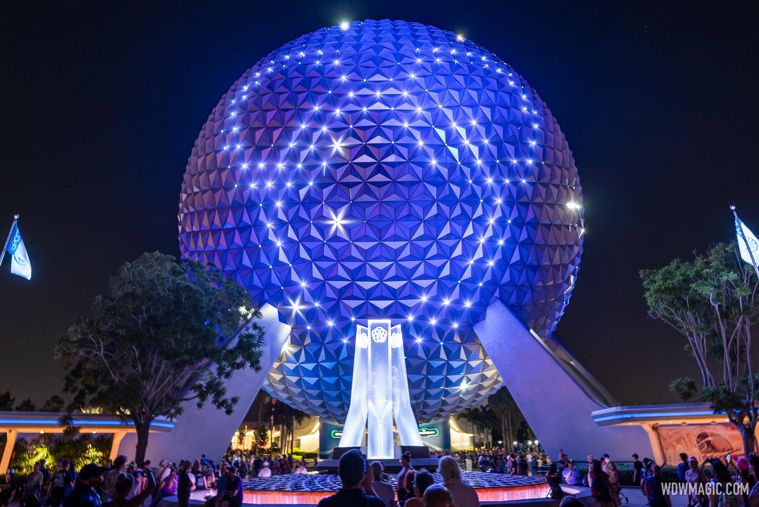 EPCOT's iconic Spaceship Earth illuminated by new light show for Disney100 celebration