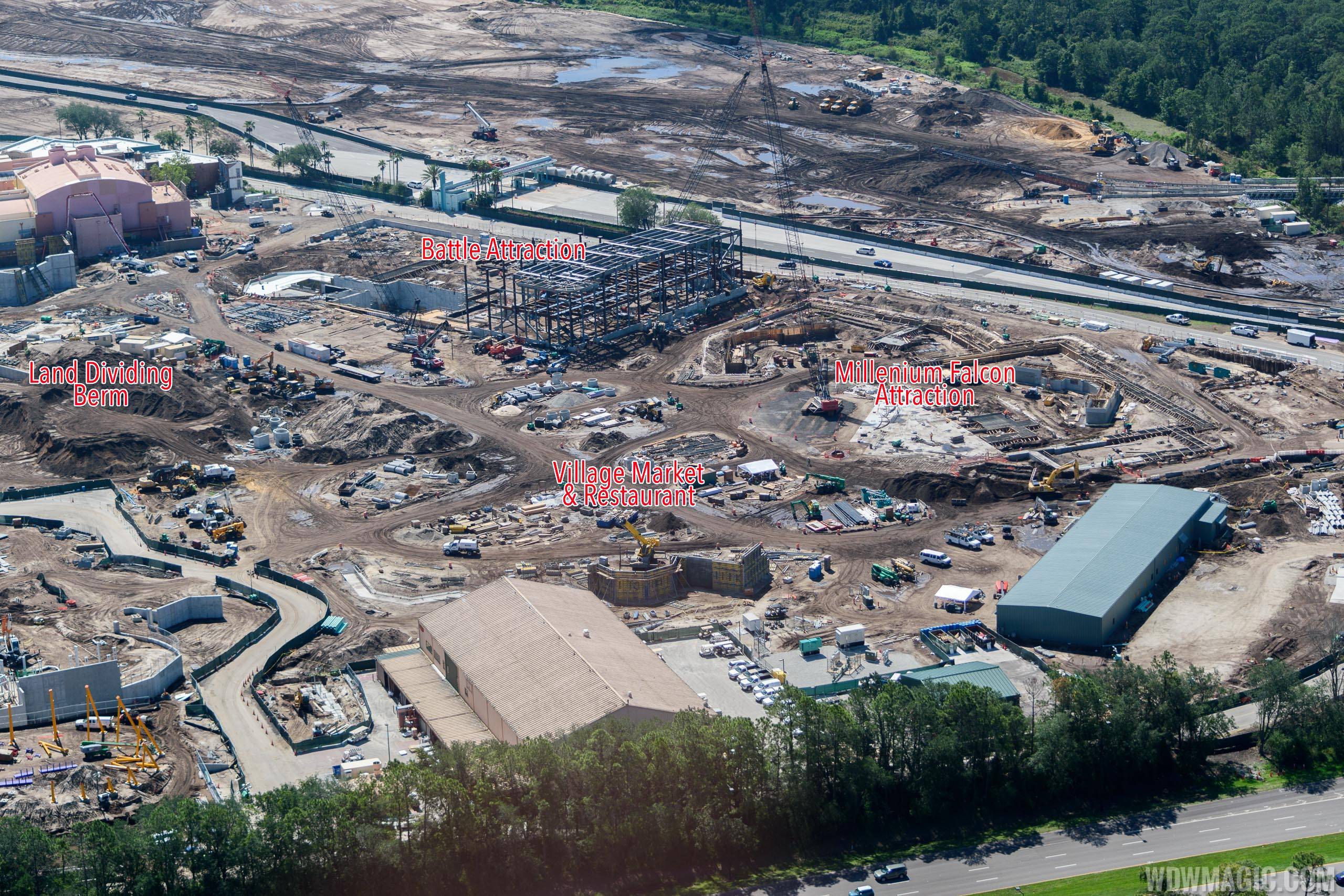Annotated aerial view of Star Wars Land at Disney's Hollywood Studios