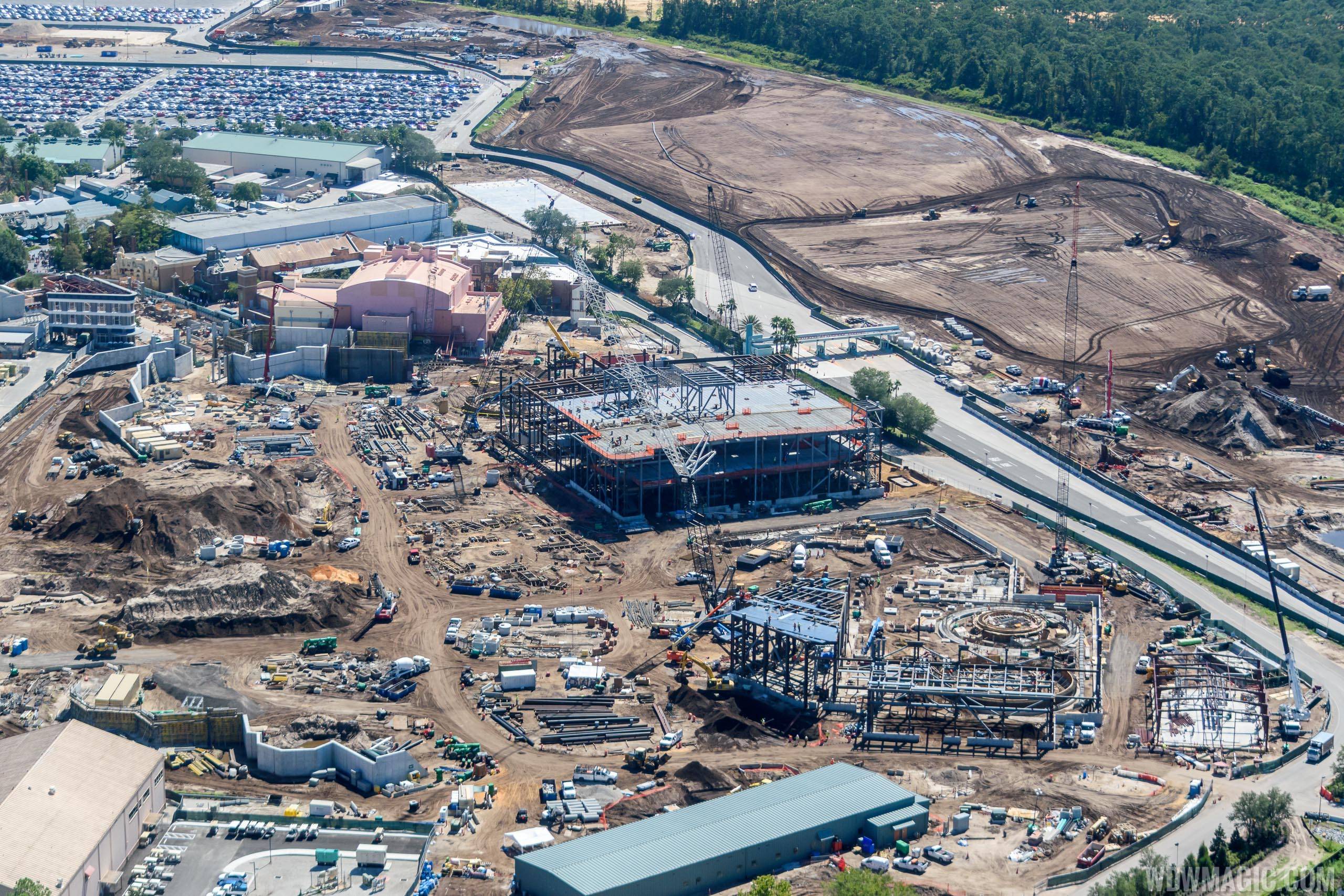 Overview of the entire Star Wars Galaxy's Edge from the air