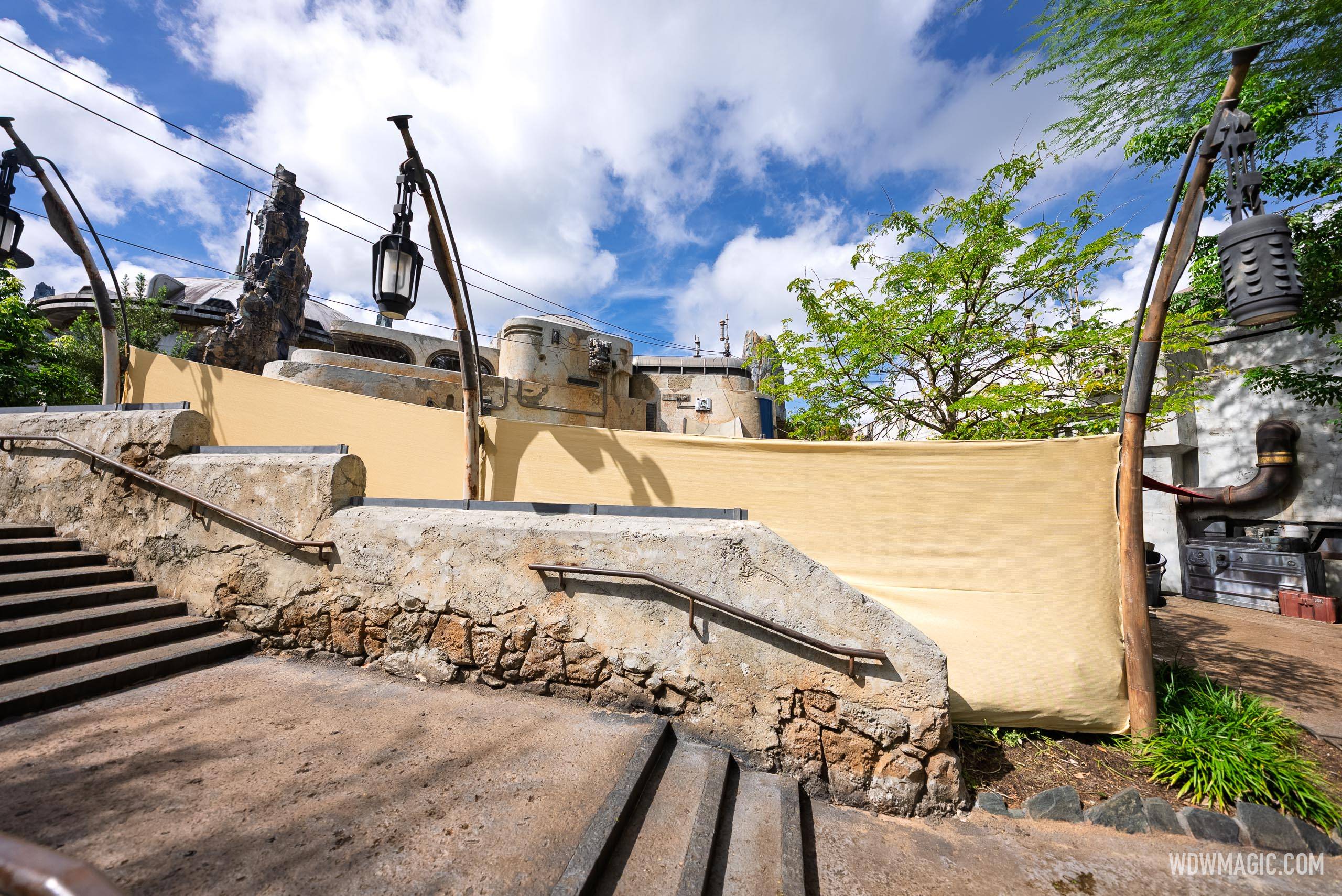 Construction Walls Installed Near Savi's Workshop in Star Wars: Galaxy's Edge at Hollywood Studios