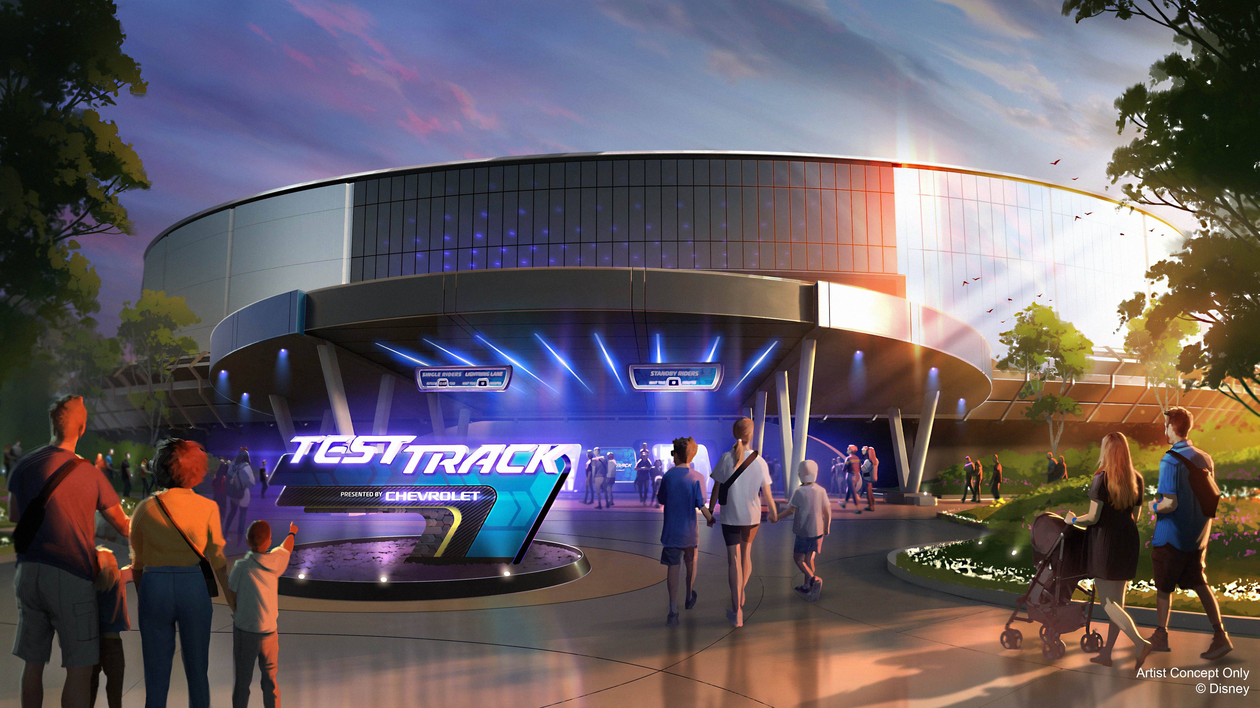 Concept art showing the new exterior of the reimagined Test Track