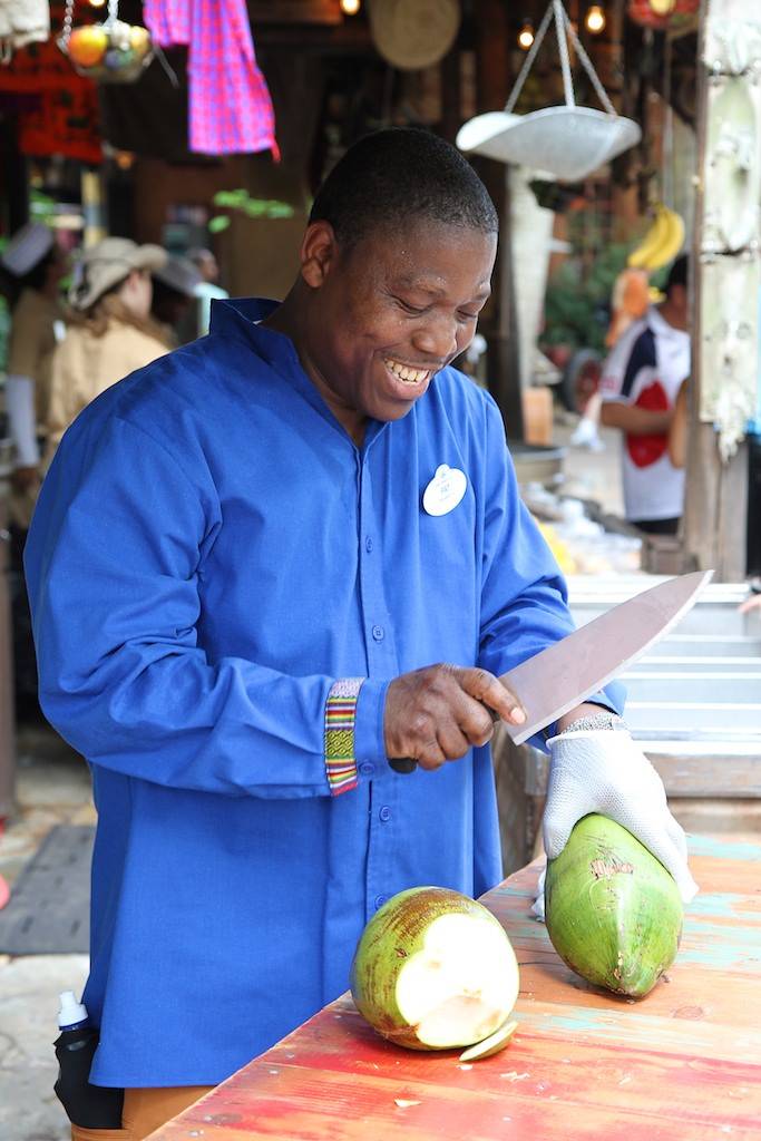 Fresh cut fruit demonstrations at the Harambe Fruit Market