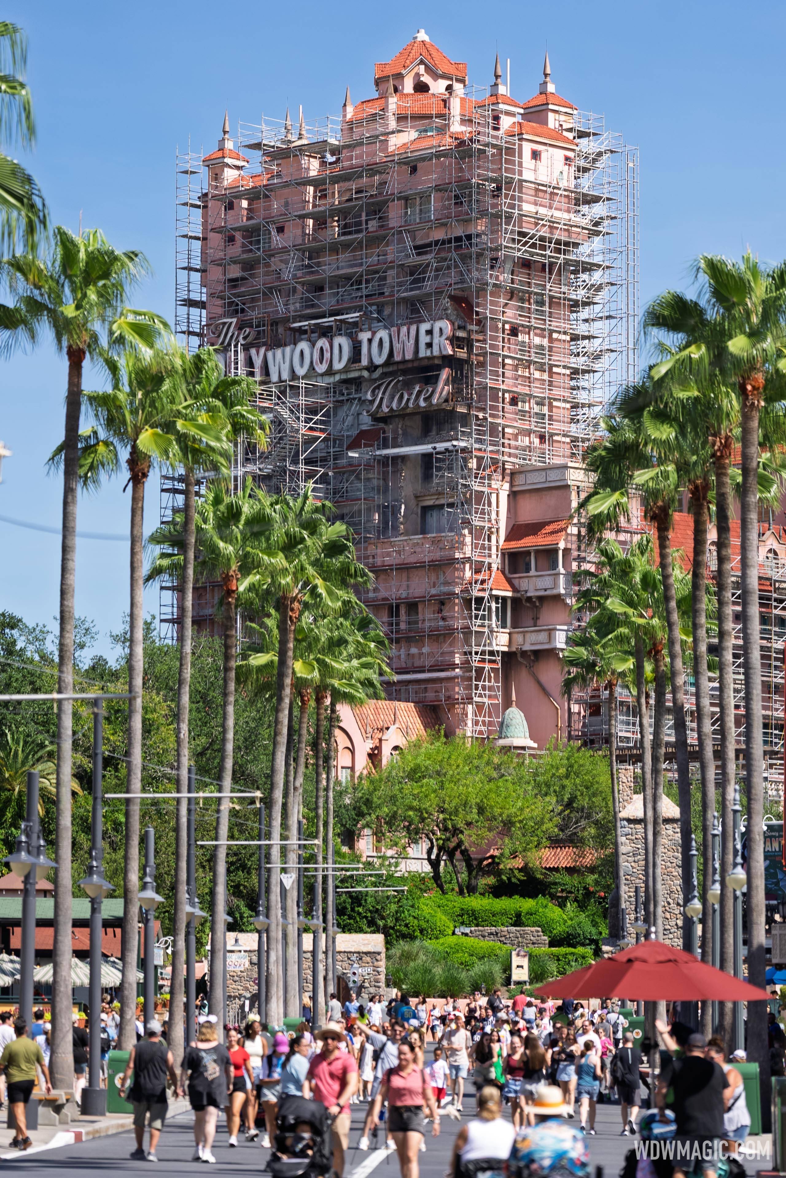 Scaffolding encases much of the Tower of Terror
