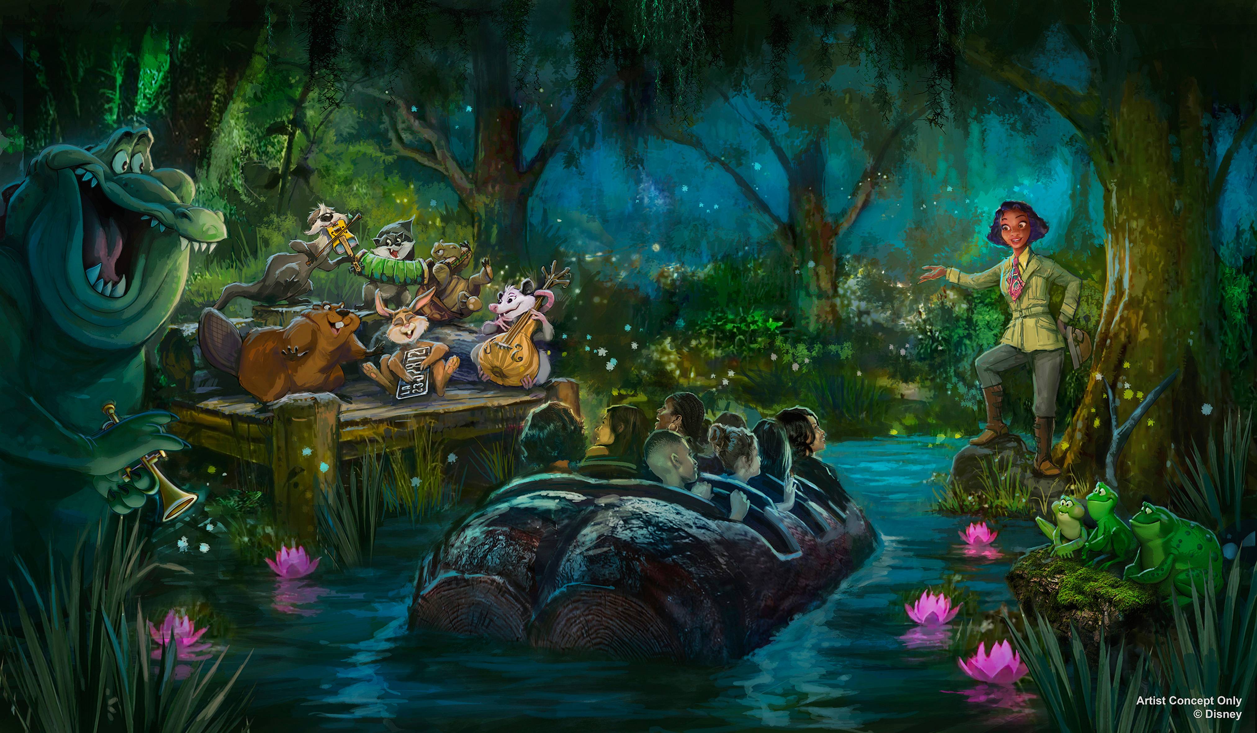 New concept art and show scene description for Tiana's Bayou Adventure coming in 2024 to Walt Disney World