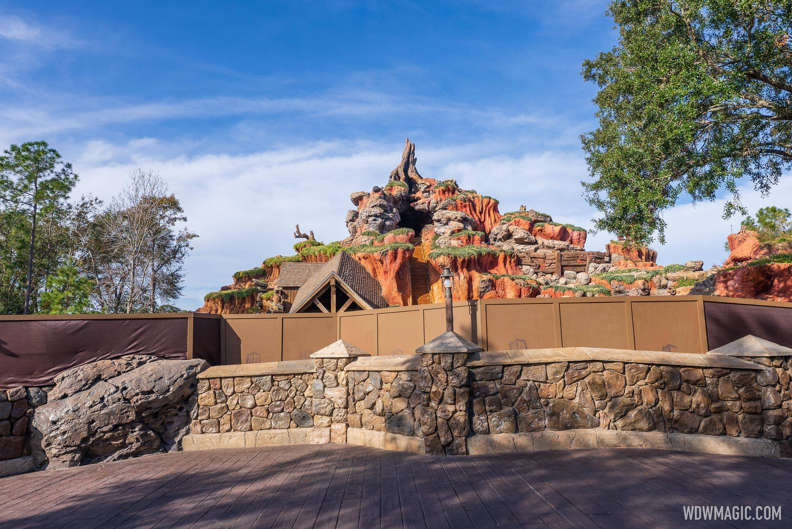 Taller construction walls go up around Tiana's Bayou Adventure at the former Splash Mountain attraction
