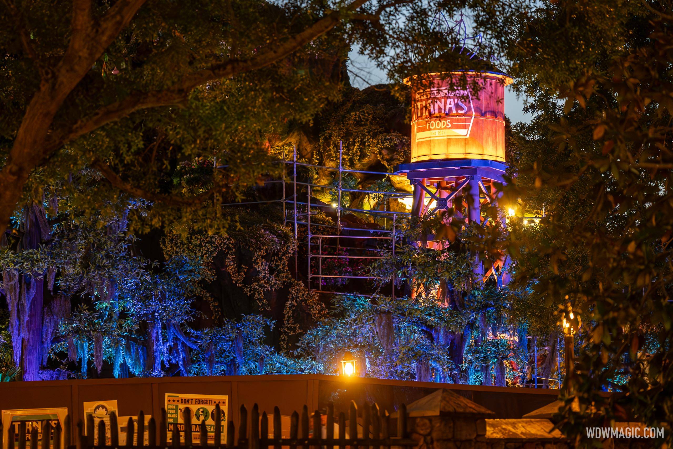Tiana's Bayou Adventure nighttime lighting test April 21 2024