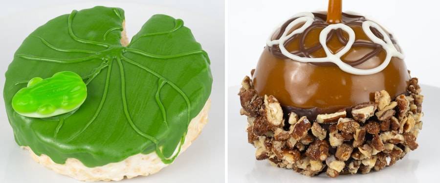 Crisped Rice Cereal Treat Lily Pad and Pecan Praline Caramel Apple