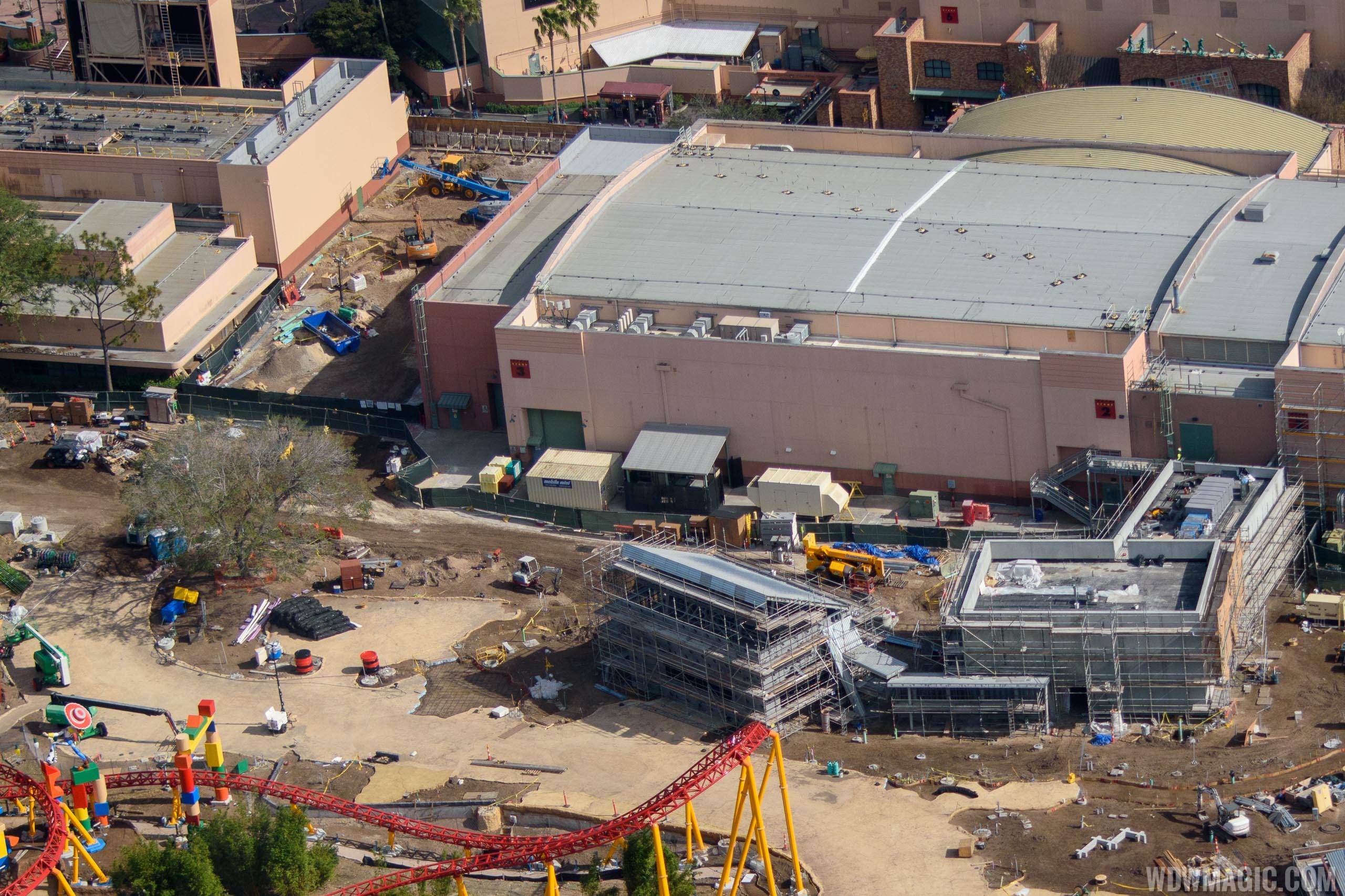 Entrance to Toy Story Land top left, and Entrance to Toy Story Mania right