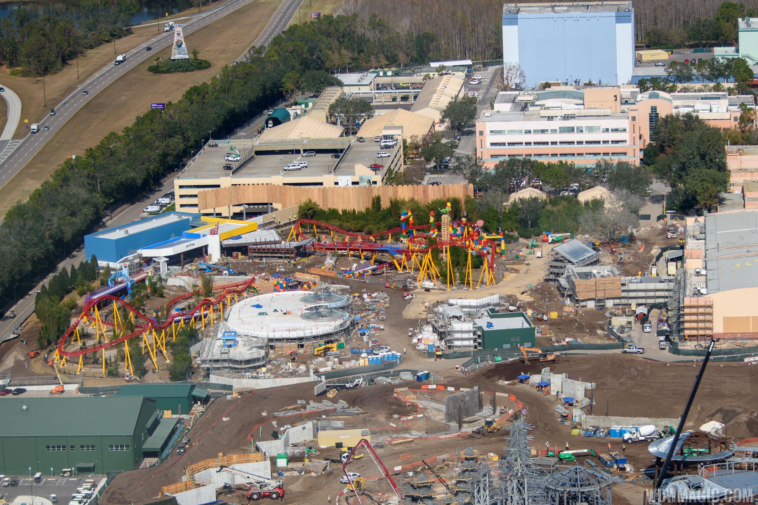 Wide view from the air of Toy Story Land