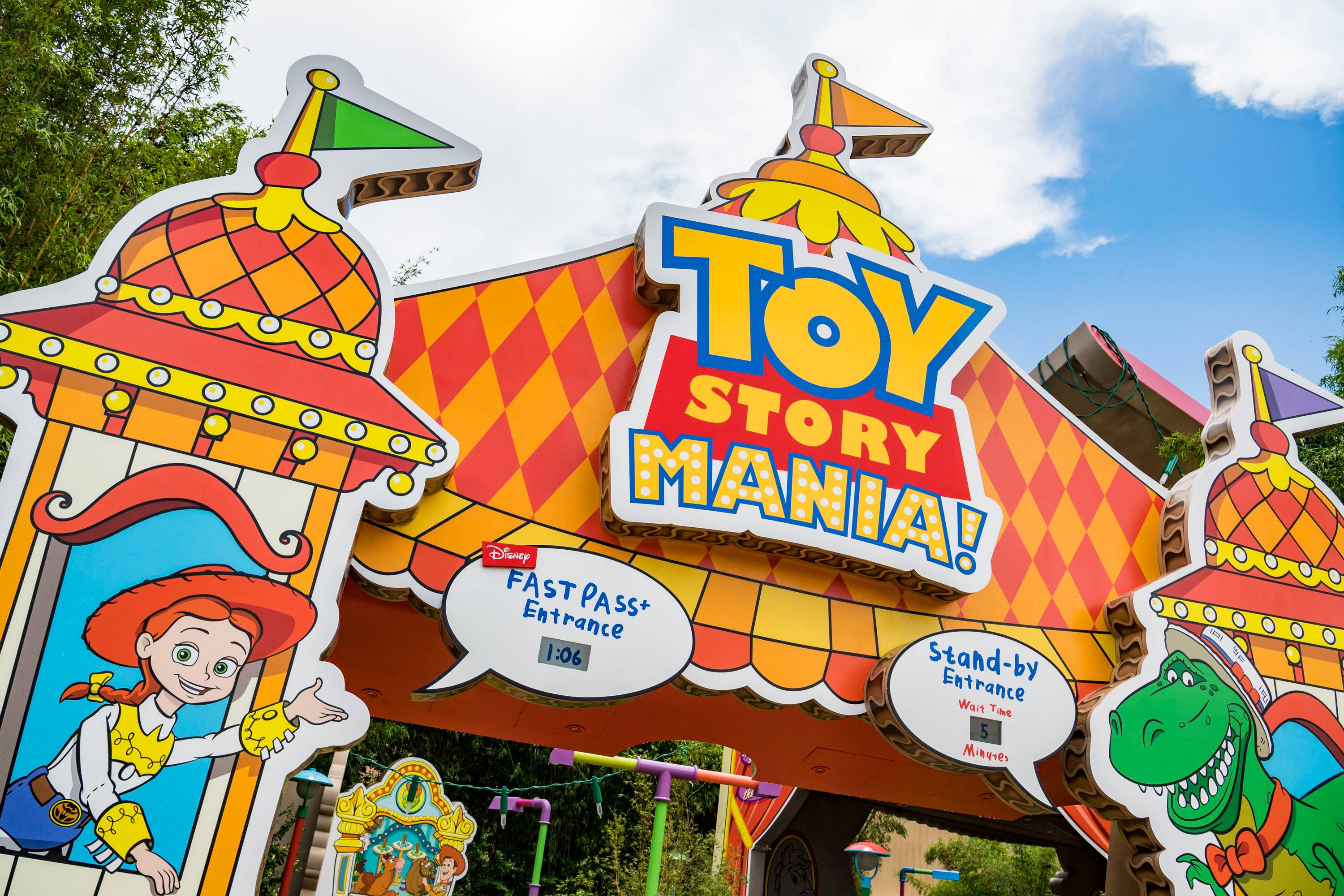 The new entrance to Toy Story Mania from inside Toy Story Land