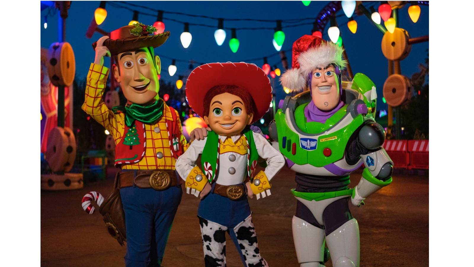 Toy Story Land characters holiday overlay