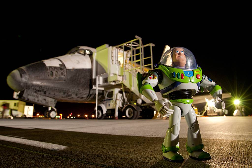 Buzz Lightyear and Space Shuttle Discovery