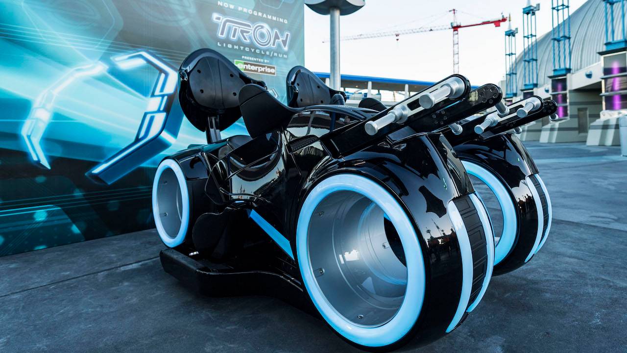 TRON Lightcycles on display in Tomorrowland