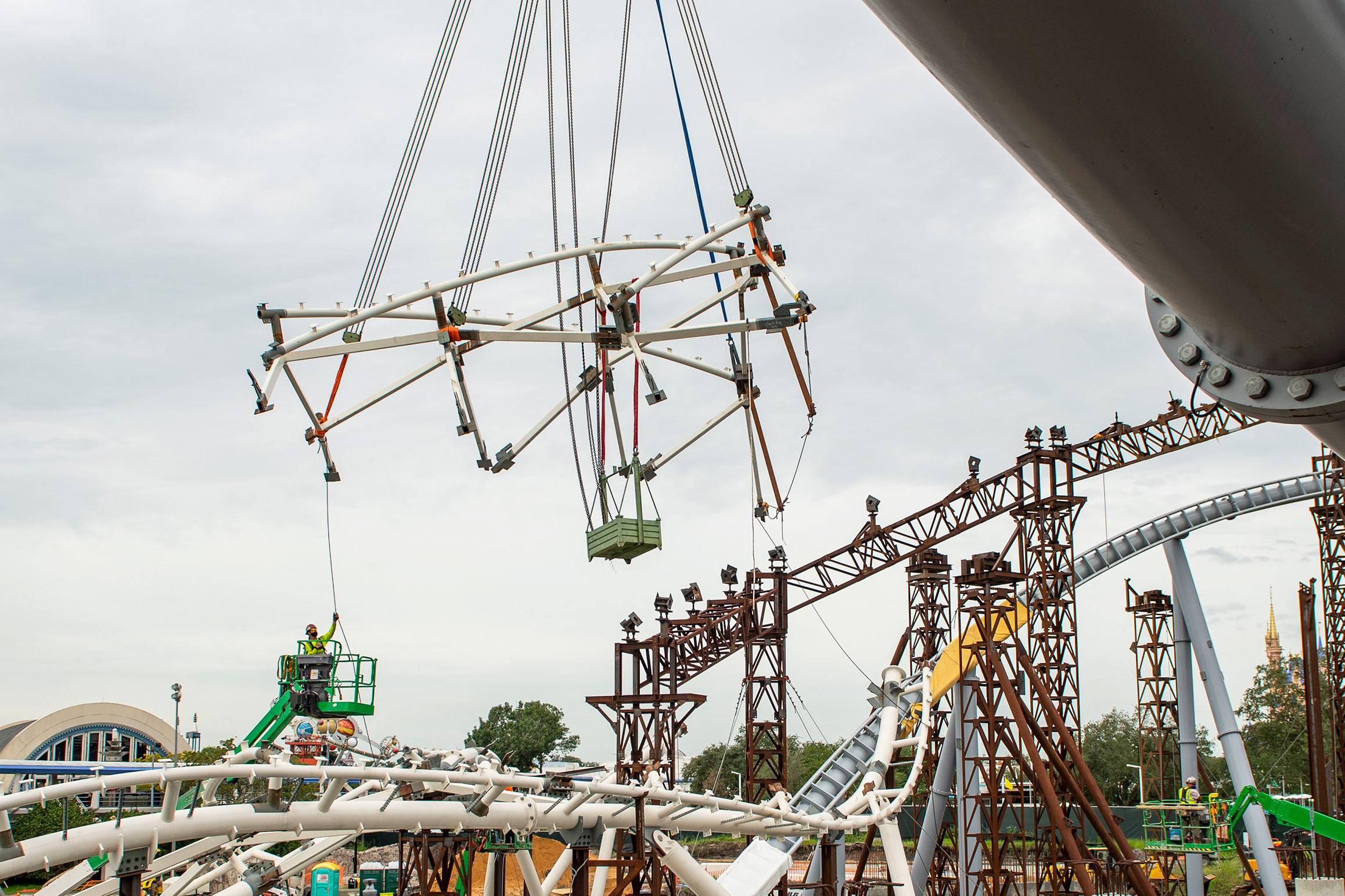 PHOTOS - First piece of the canopy set in place at TRON Lightcyle Run earlier today
