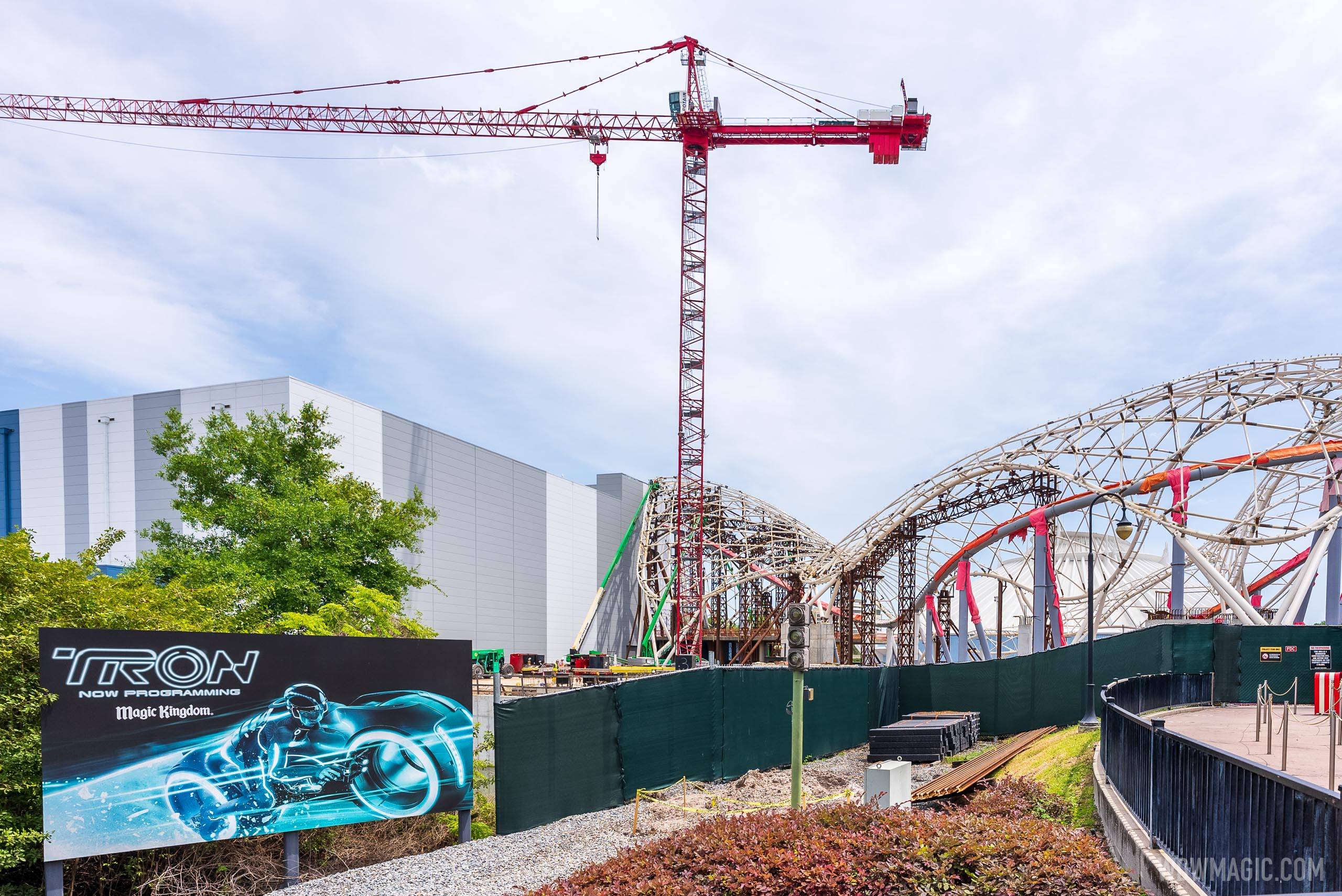 Support structure being removed from the TRON Lightcycle Run canopy