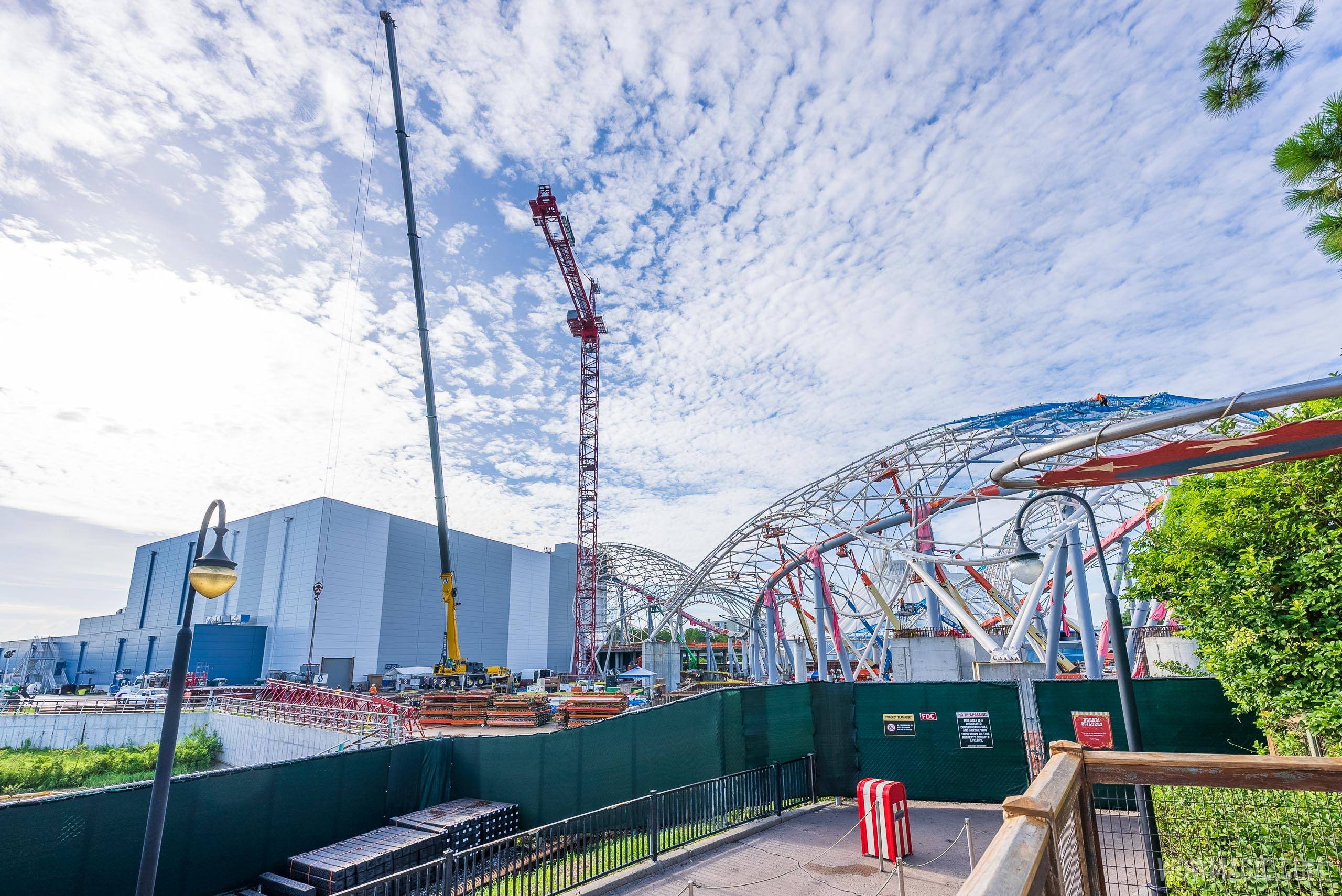 Tower crane removal gets underway at TRON Lightcycle Run in the Magic Kingdom