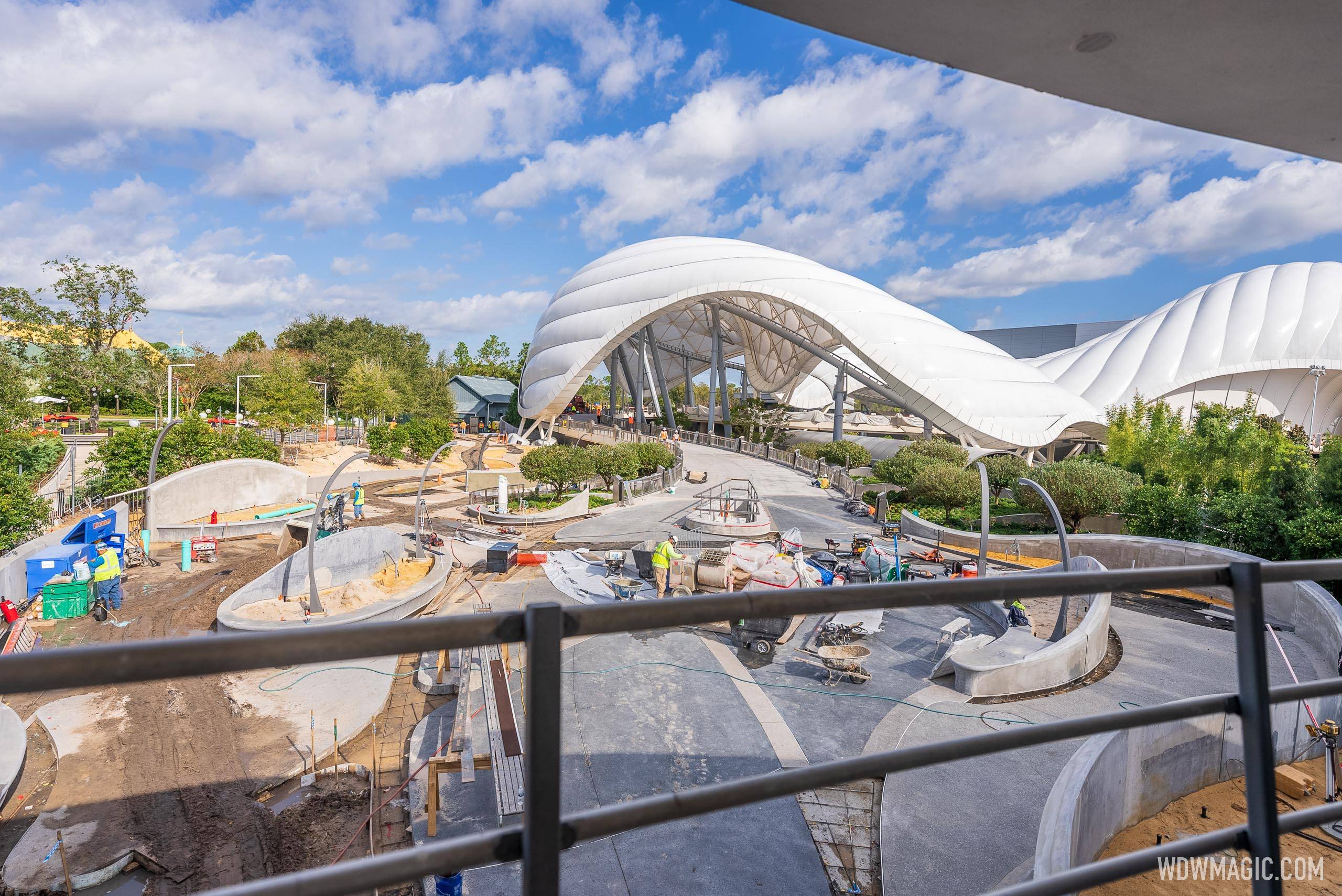 TRON Lightcycle Run rollercoaster construction from Magic Kingdom