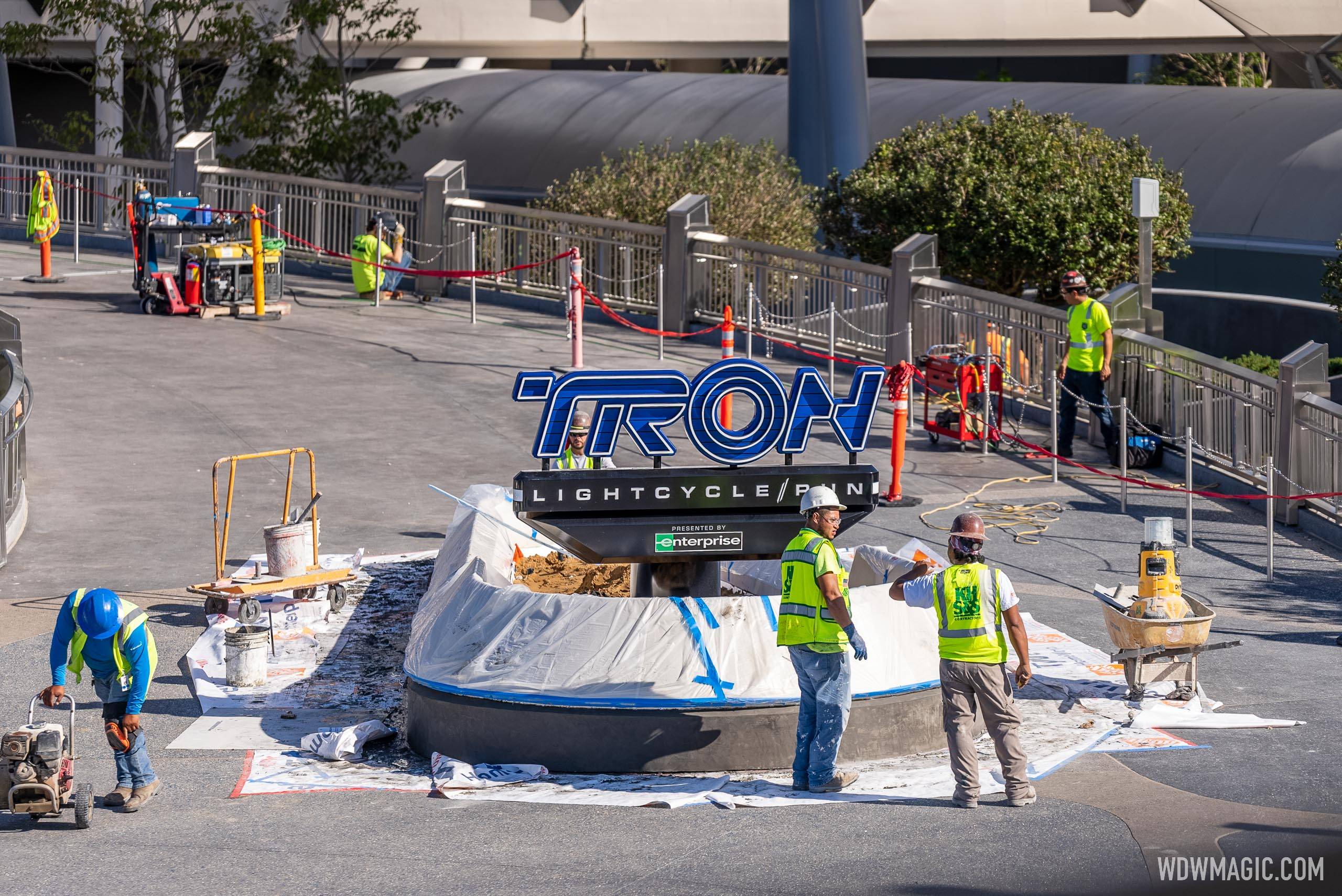 Tron Lightcycle Run marquee sign construction - January 31 2023
