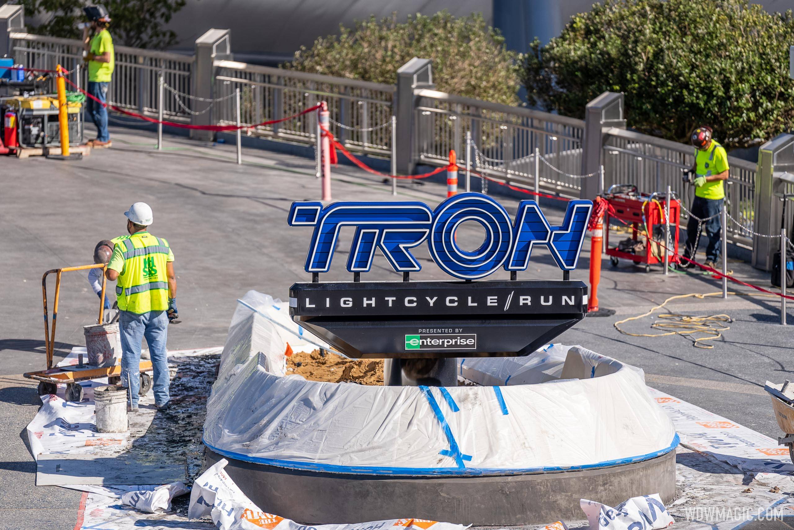 Tron Lightcycle Run marquee sign construction - January 31 2023