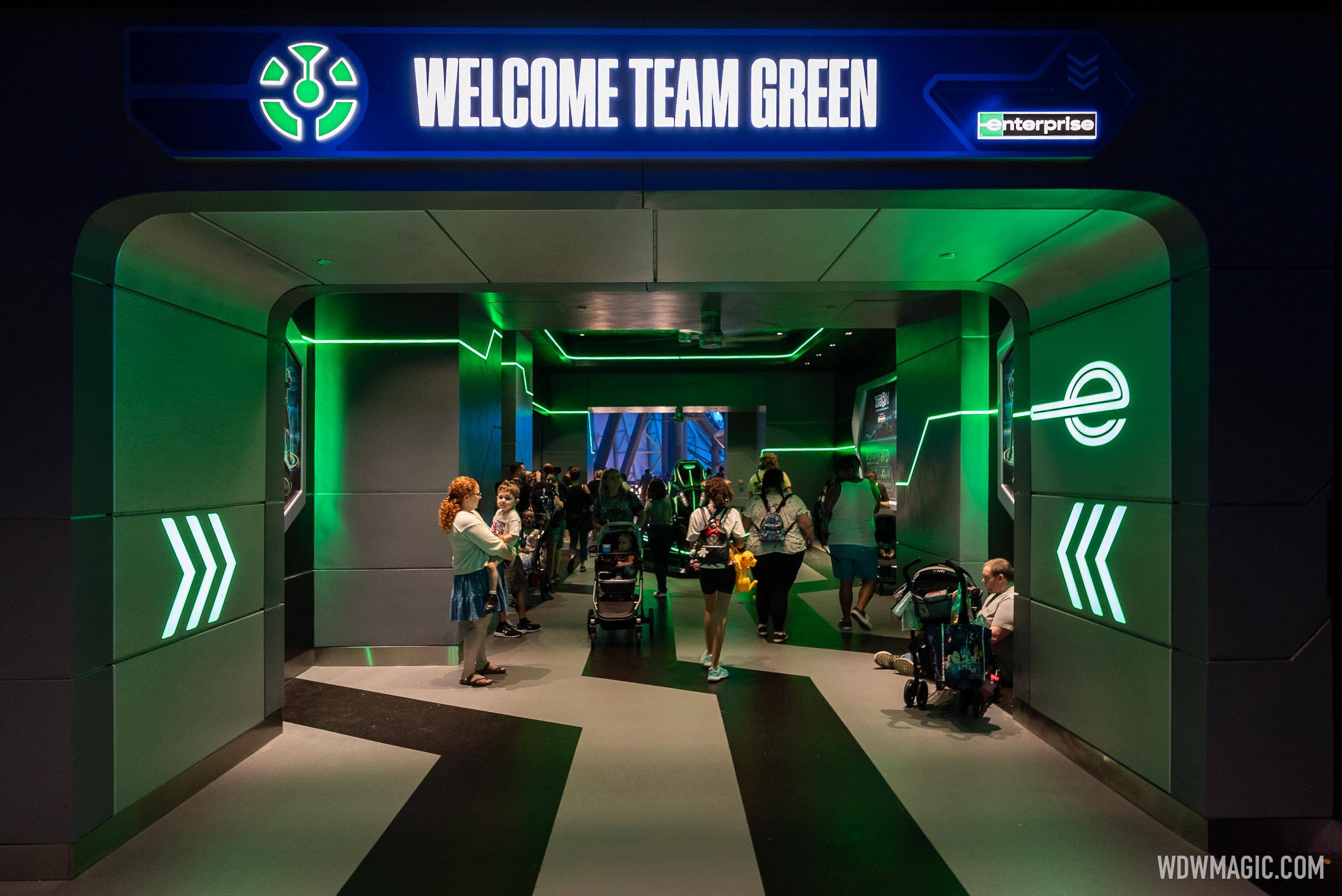 Team Green post-show opens to guests at TRON Lightcycle Run