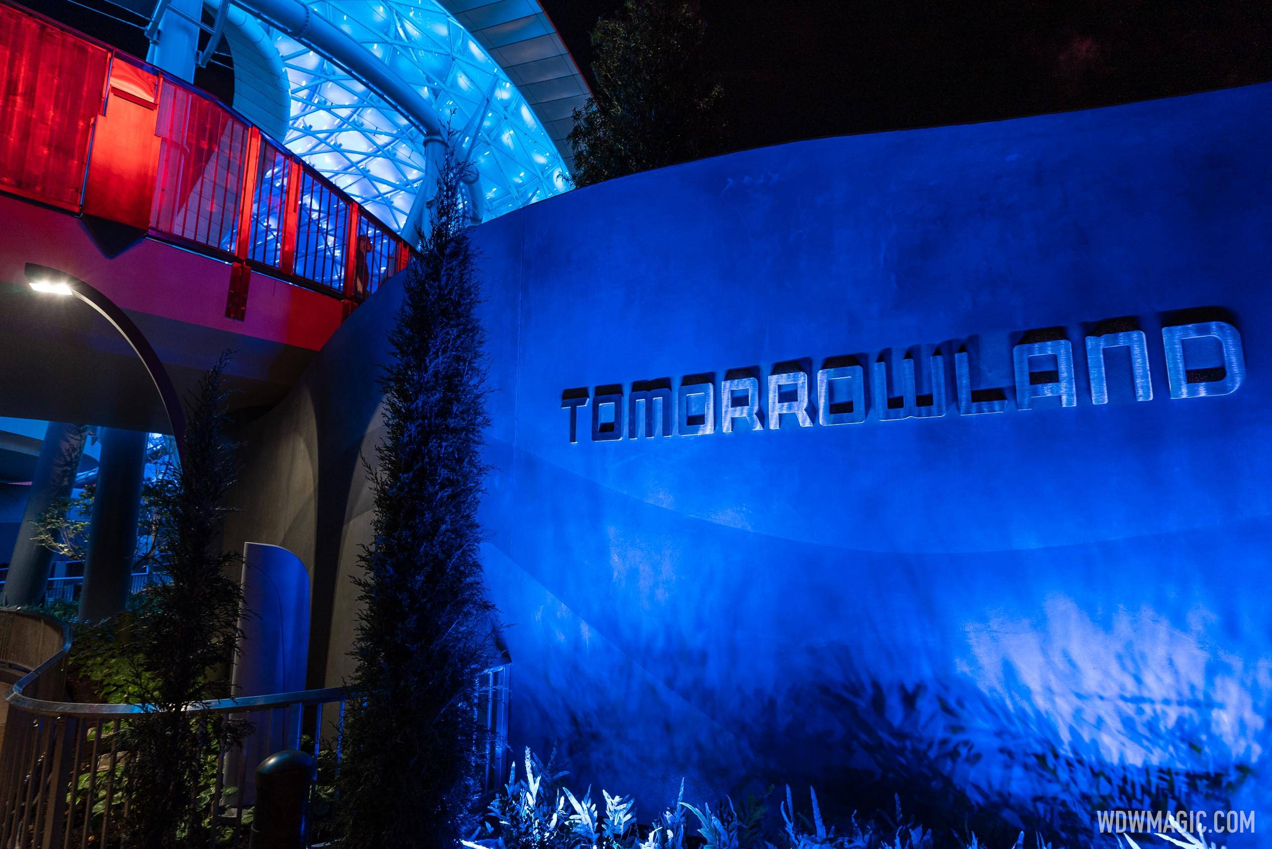 New Tomorrowland sign in Storybook Circus heading towards TRON
