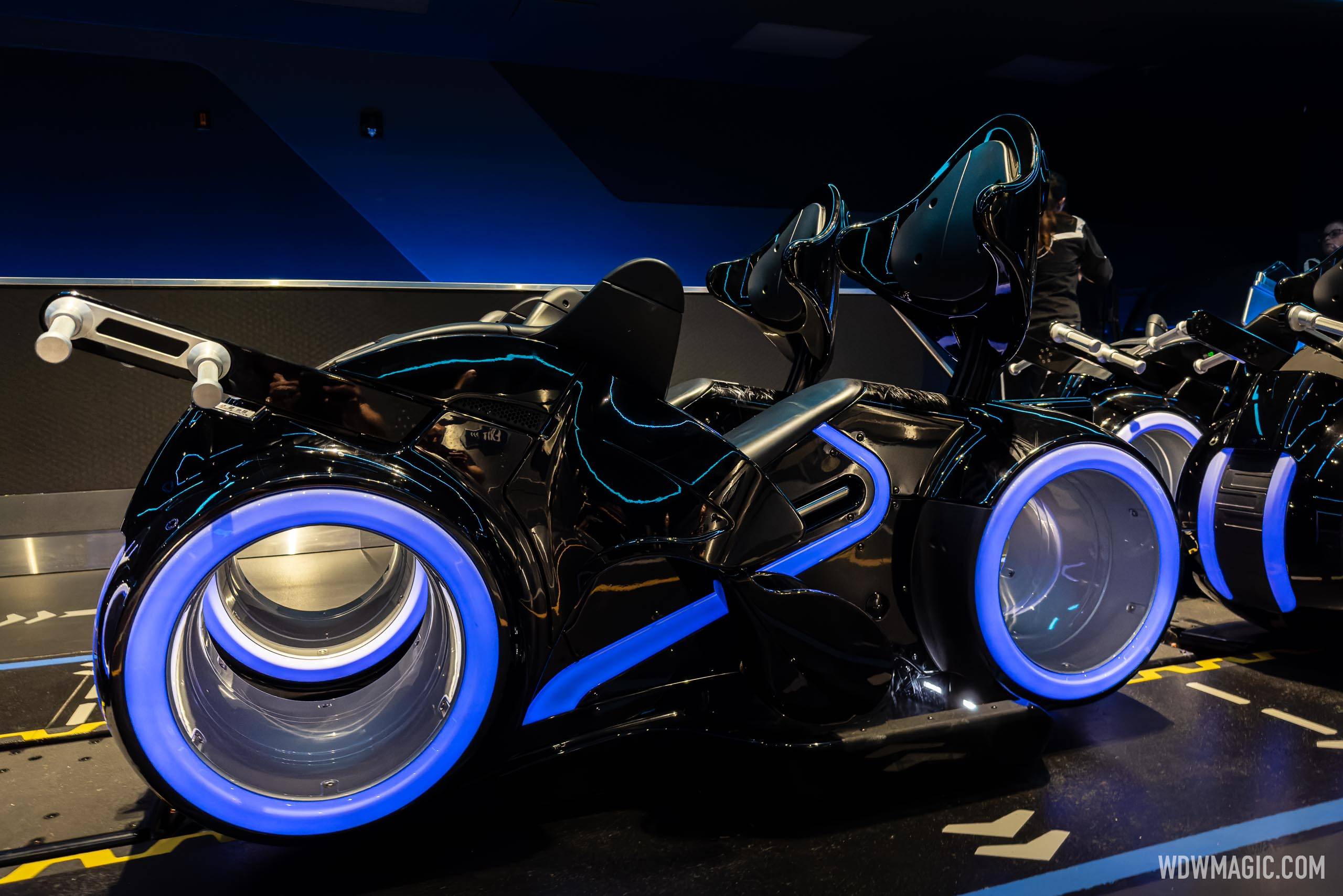 Closeup of TRON Lightcycle at the unload station