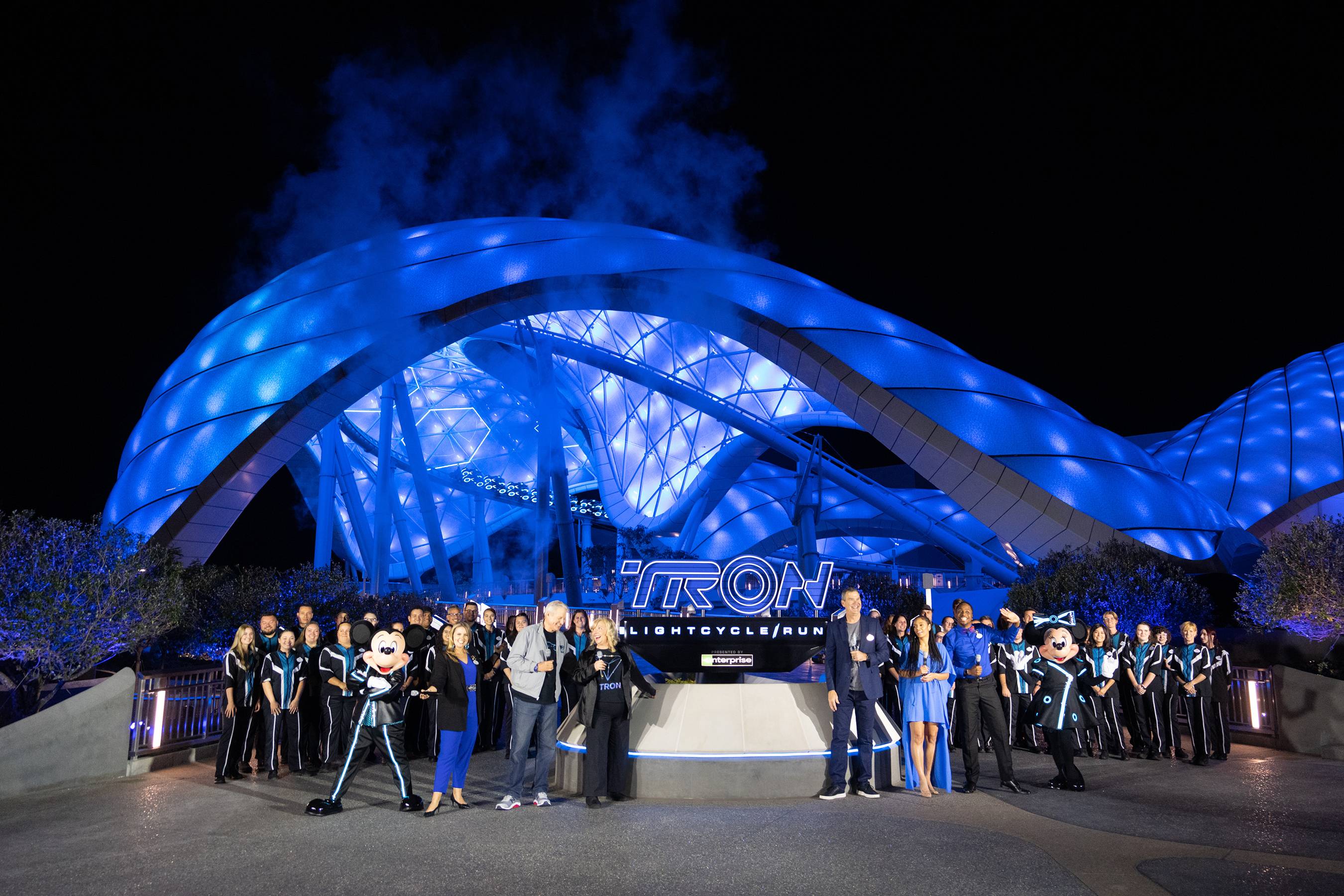 TRON movie stars join the dedication moment for TRON Lightcycle Run at Walt Disney World