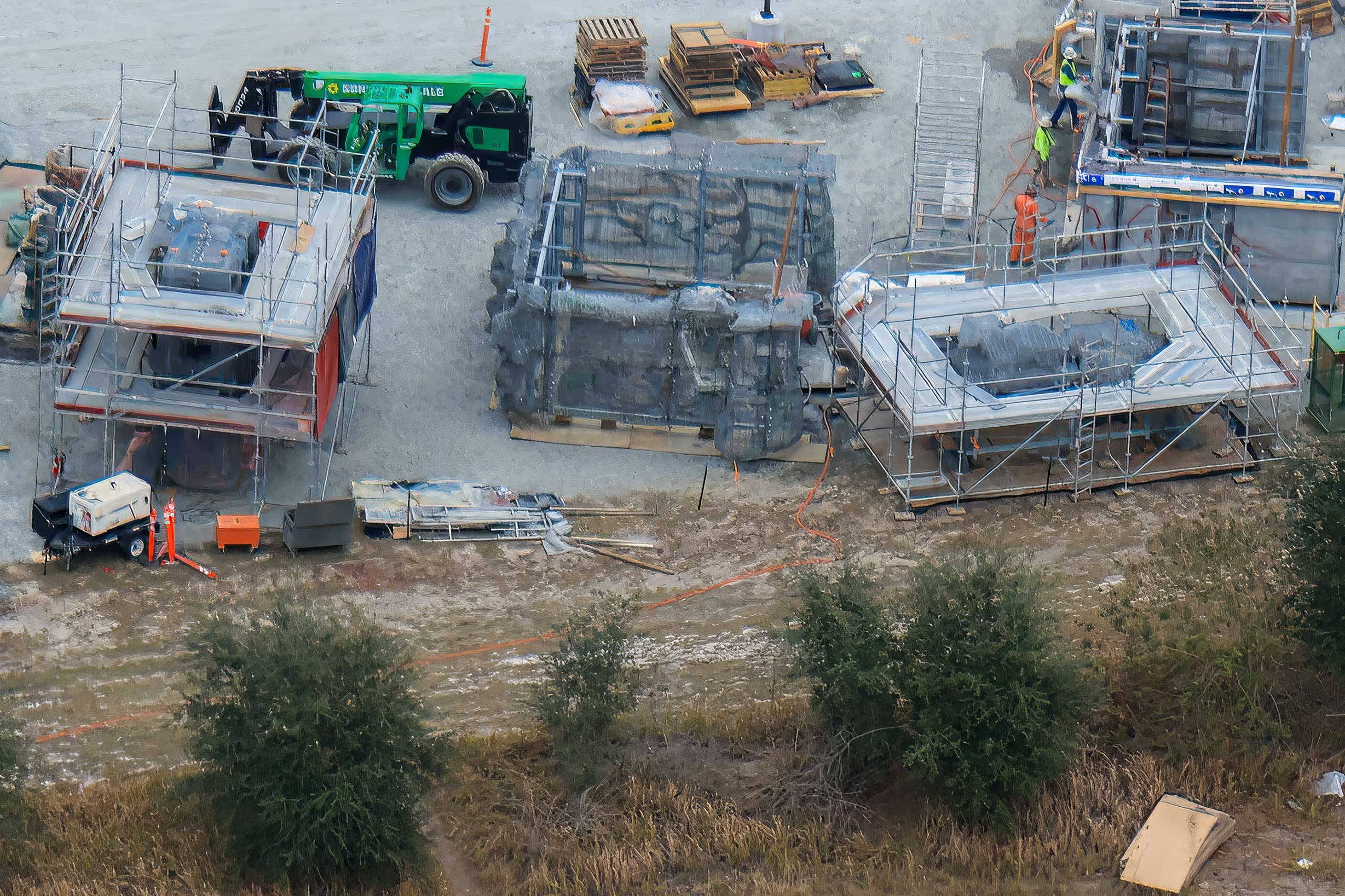 Tropical Americas Themed Finish Mockups - Animal Kingdom Construction Aerials
