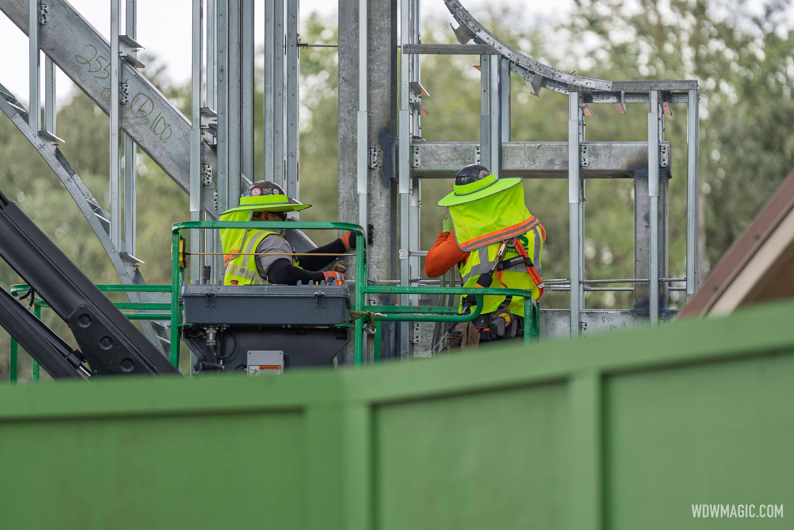 Crews working on the archway steel