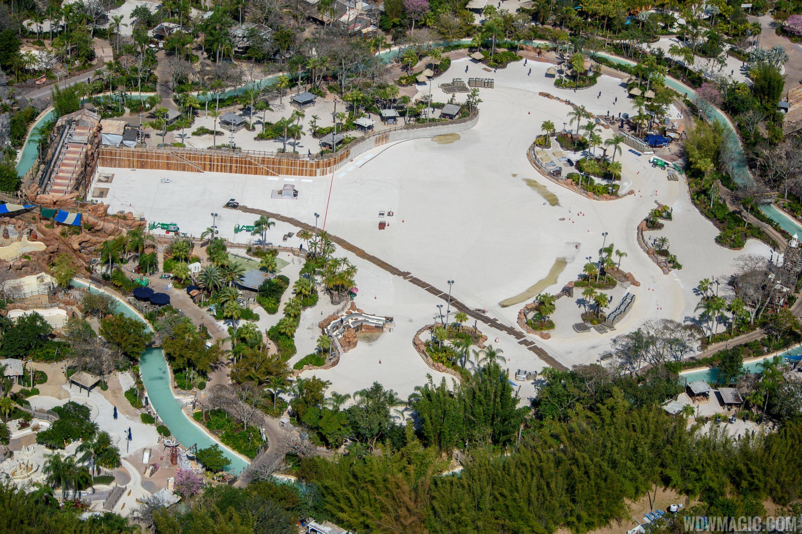 Aerial view of Typhoon Lagoon wave pool emptied