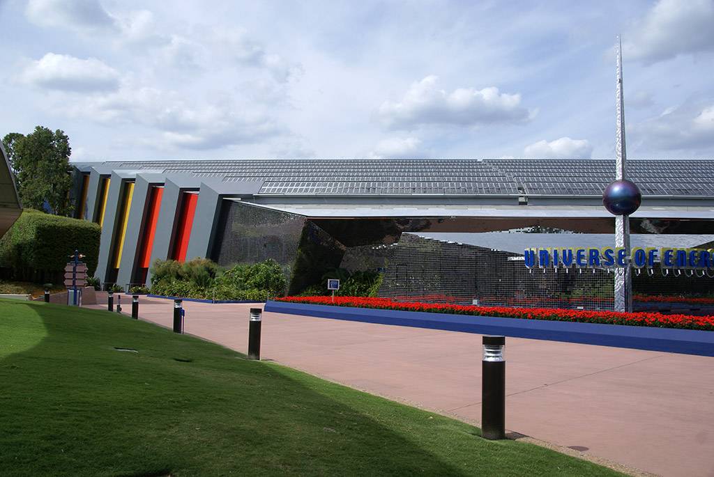 Universe of Energy Pavilion exterior being restored to original colors